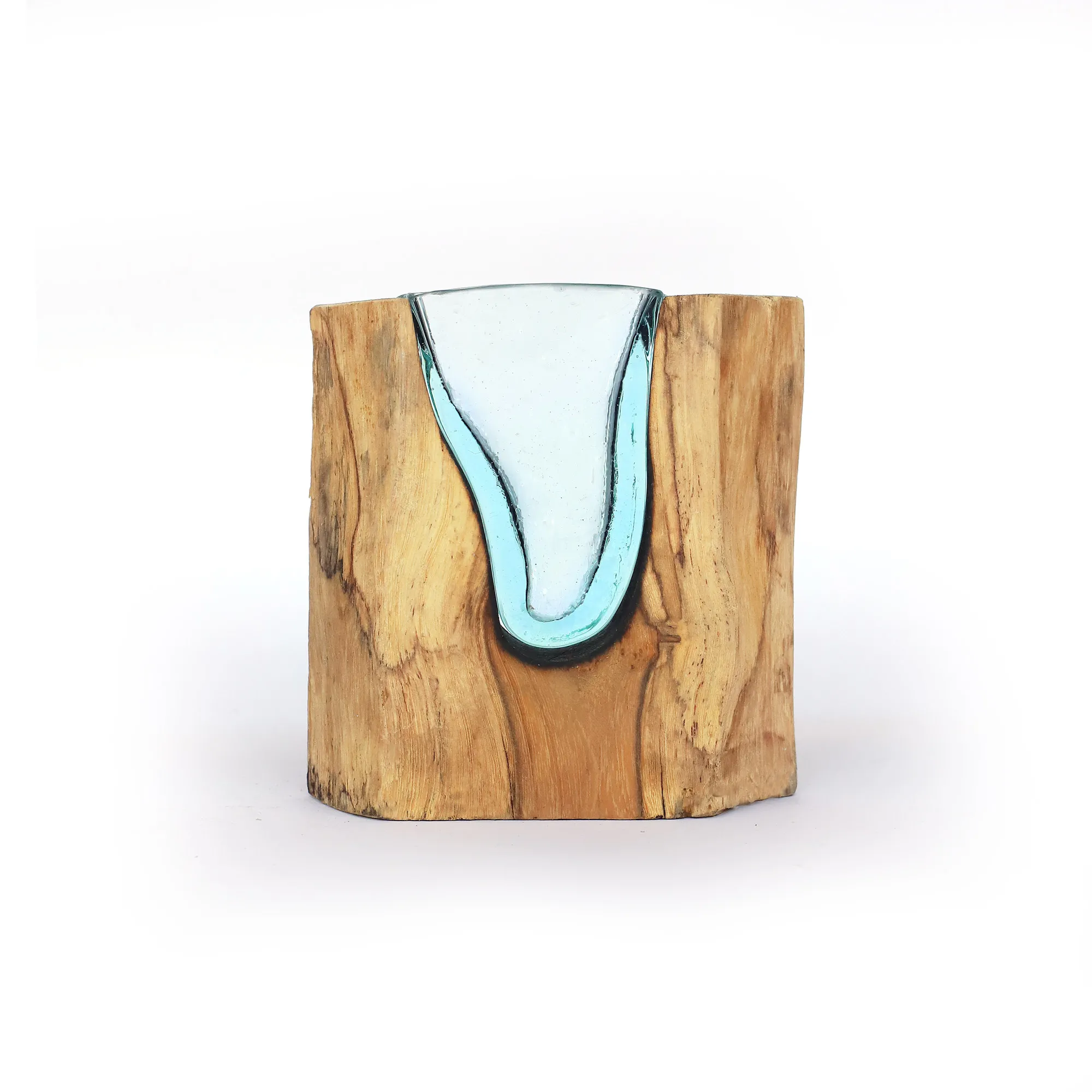 Wurzelholz-Glasvase 'V', B 15 cm, H 15 cm, T 5 cm