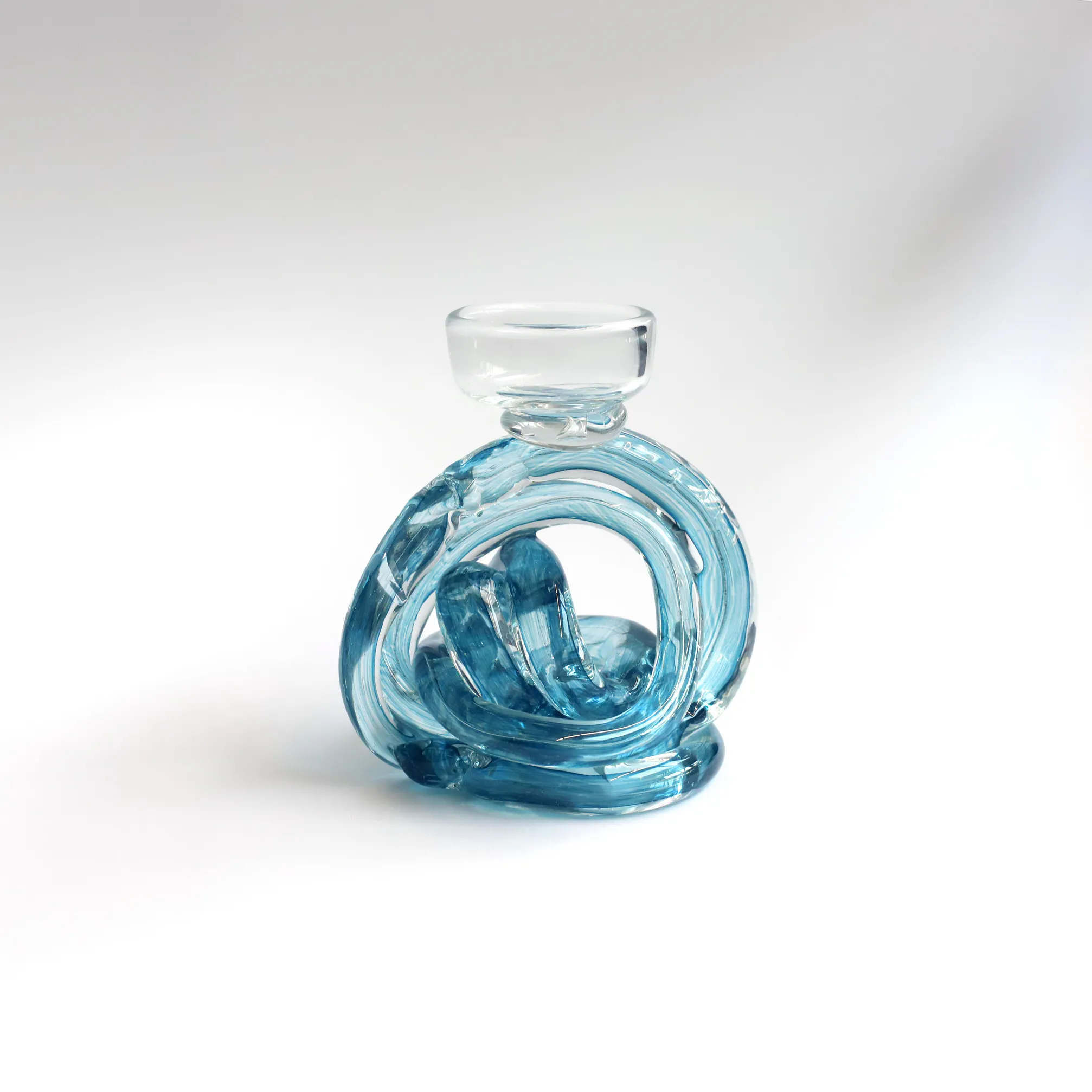 Glasknoten-Teelichthalter blau, H 12,5 cm, Ø 10 cm