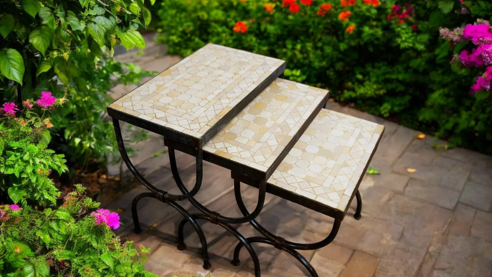 3er-Set Kacheltische 'Beige Dama', beige