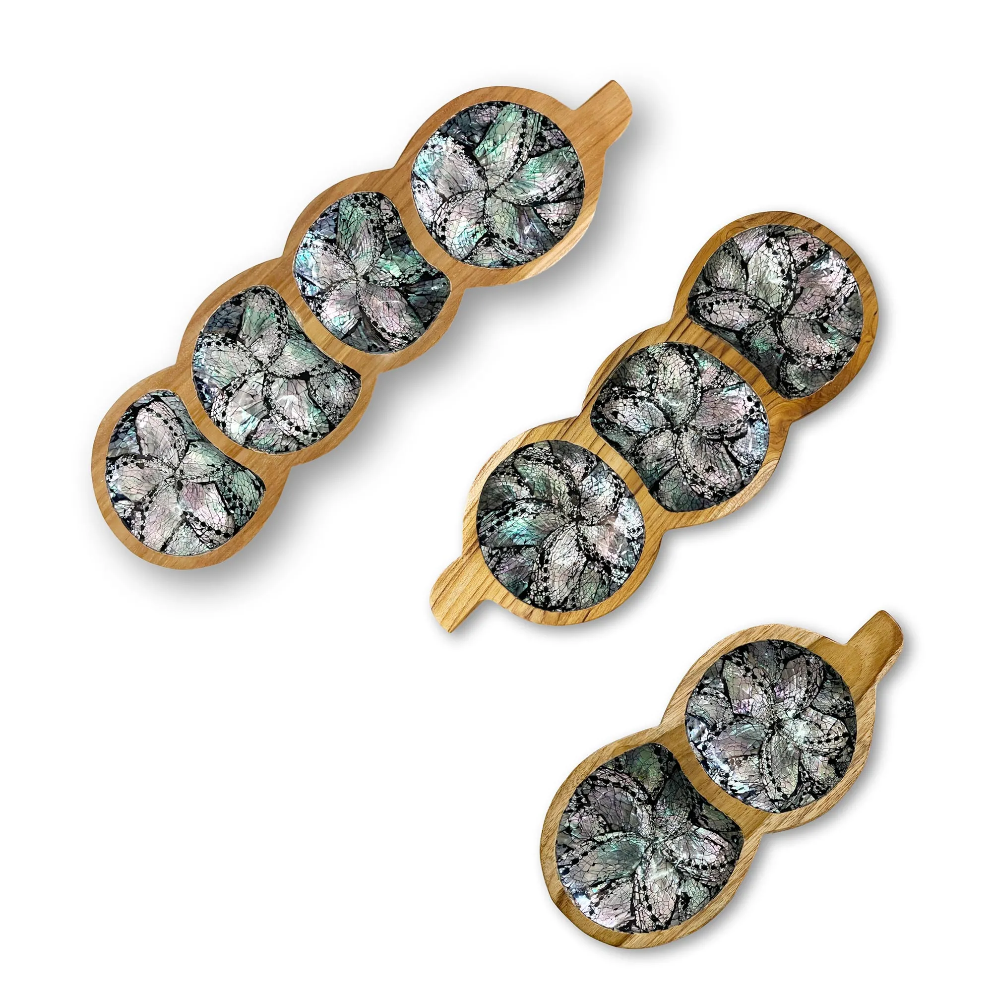 Set Teak-Schalen,mit Perlmutt-Einlage