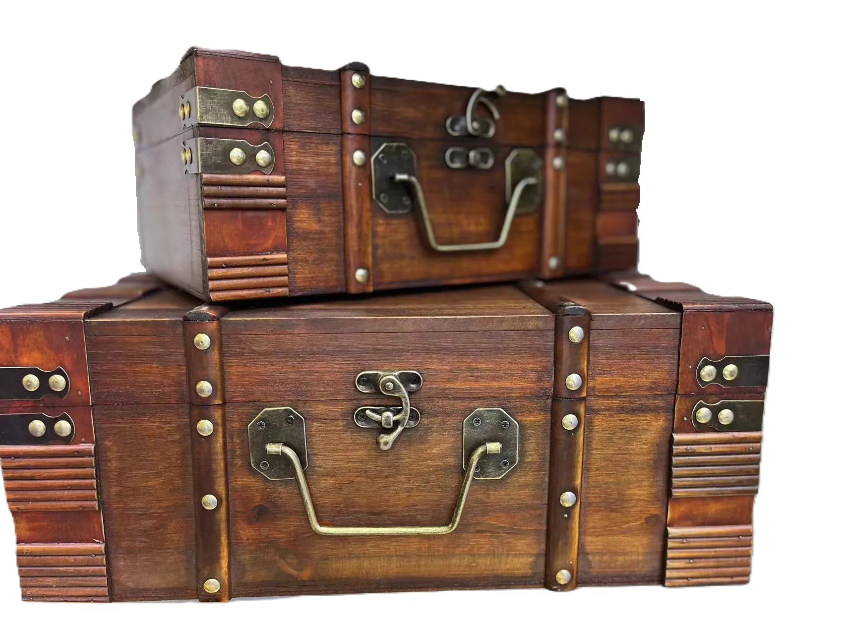 2er-Set Holztruhe 'Lina', braun, gold