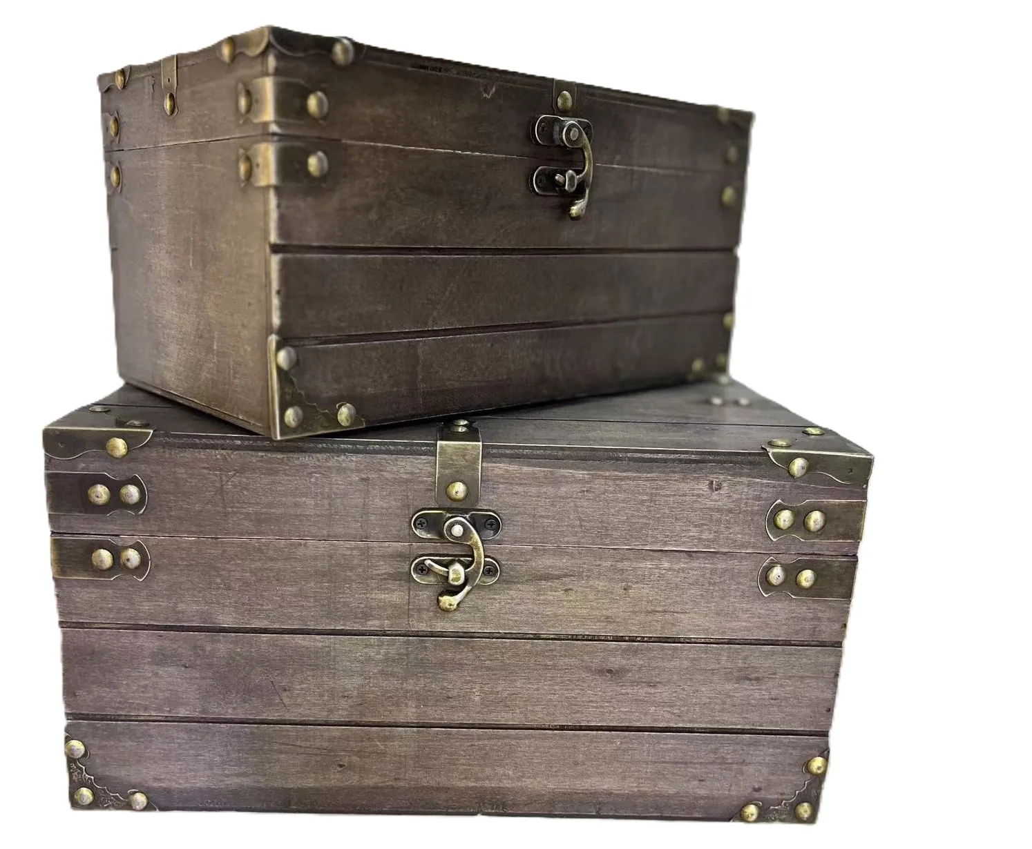 2er-Set Holztruhe 'Rina', braun, gold