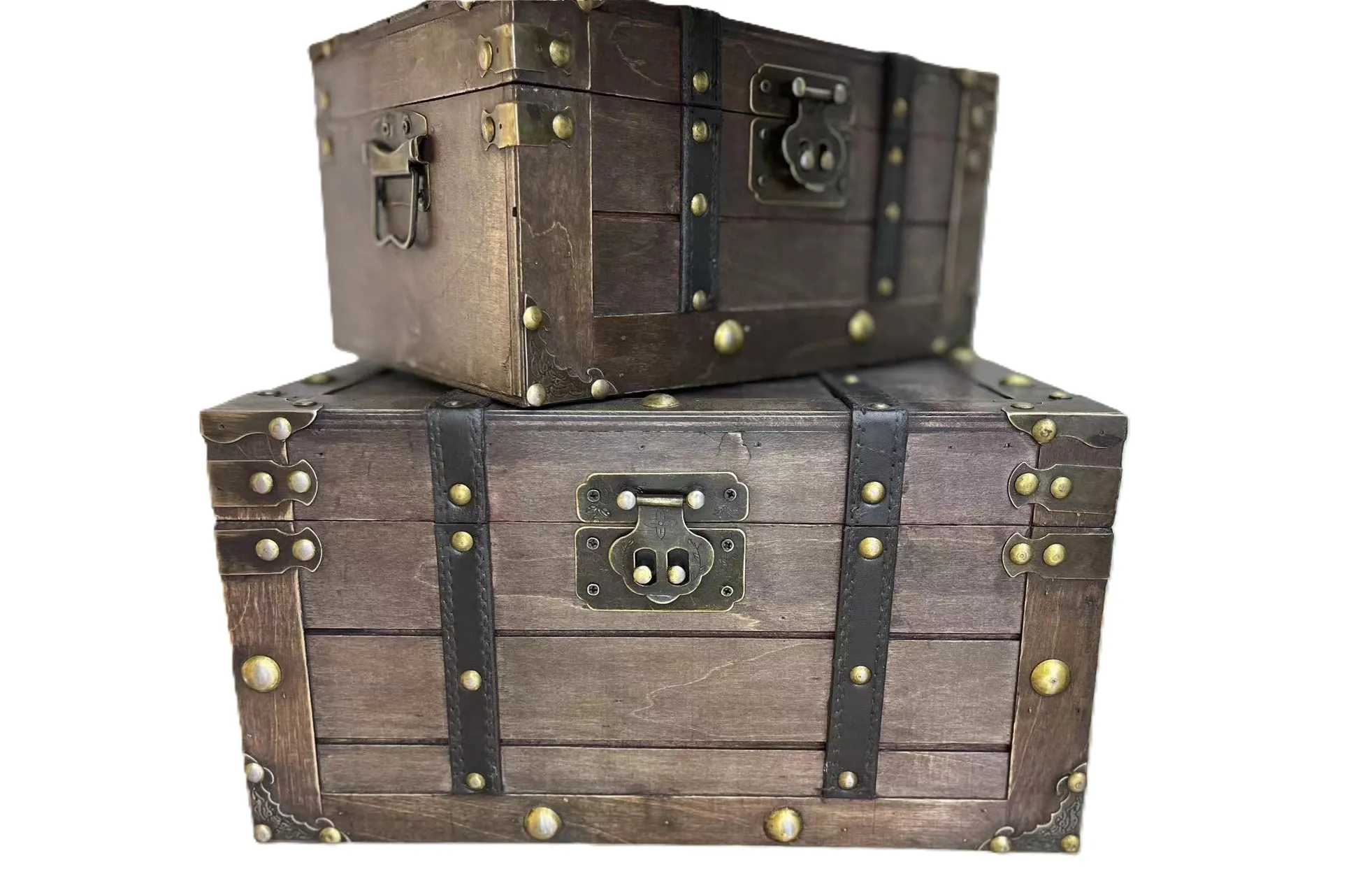 2er-Set Holztruhe 'Tala', braun, gold