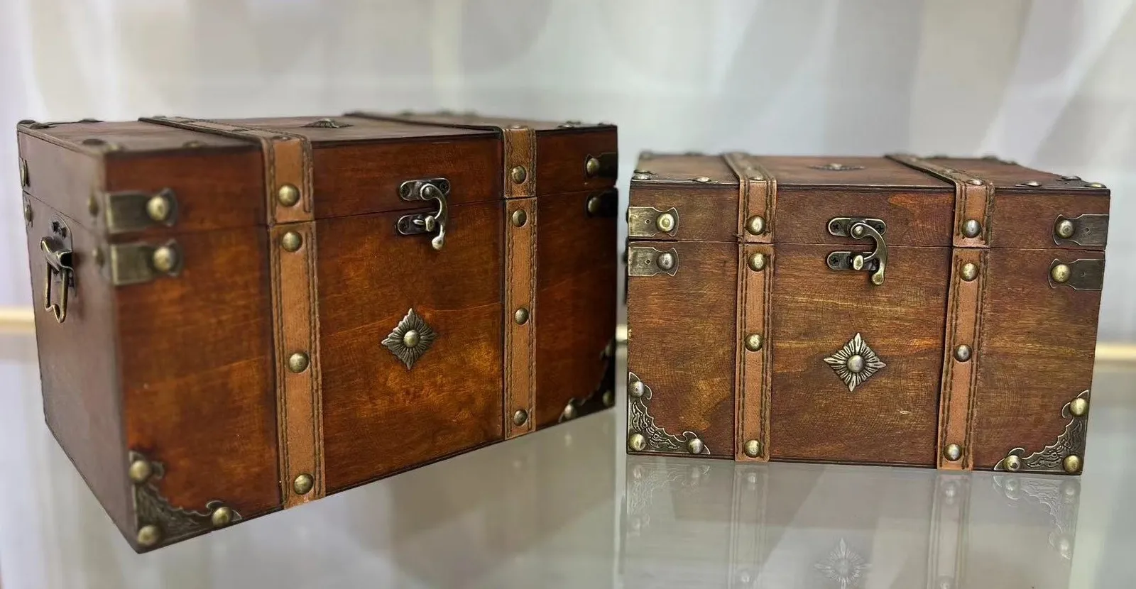 2er-Set Holztruhe 'Ella', braun, gold