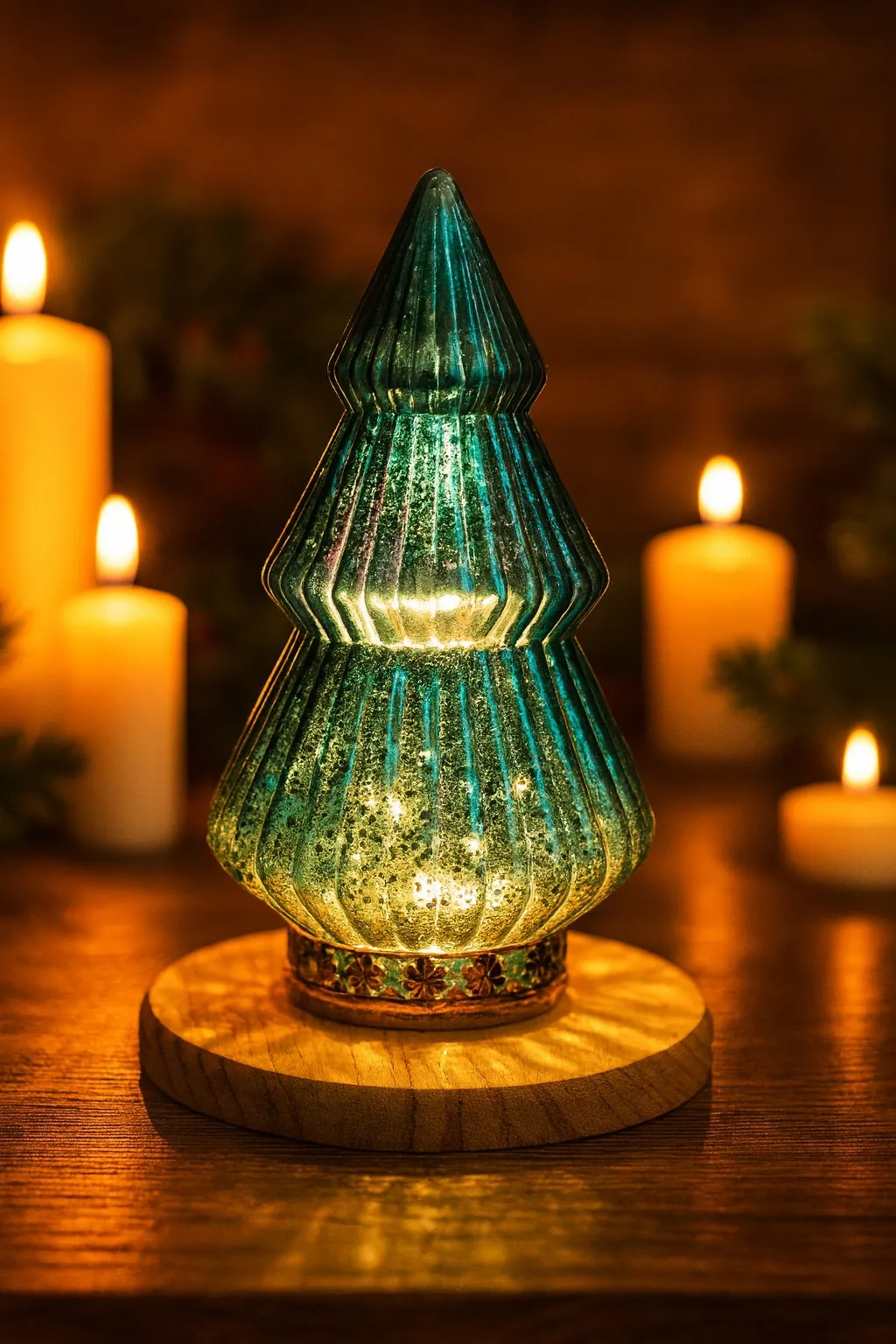 Glas-Tannenbaum blau mit LED, H 22 cm, Ø 12,5 cm