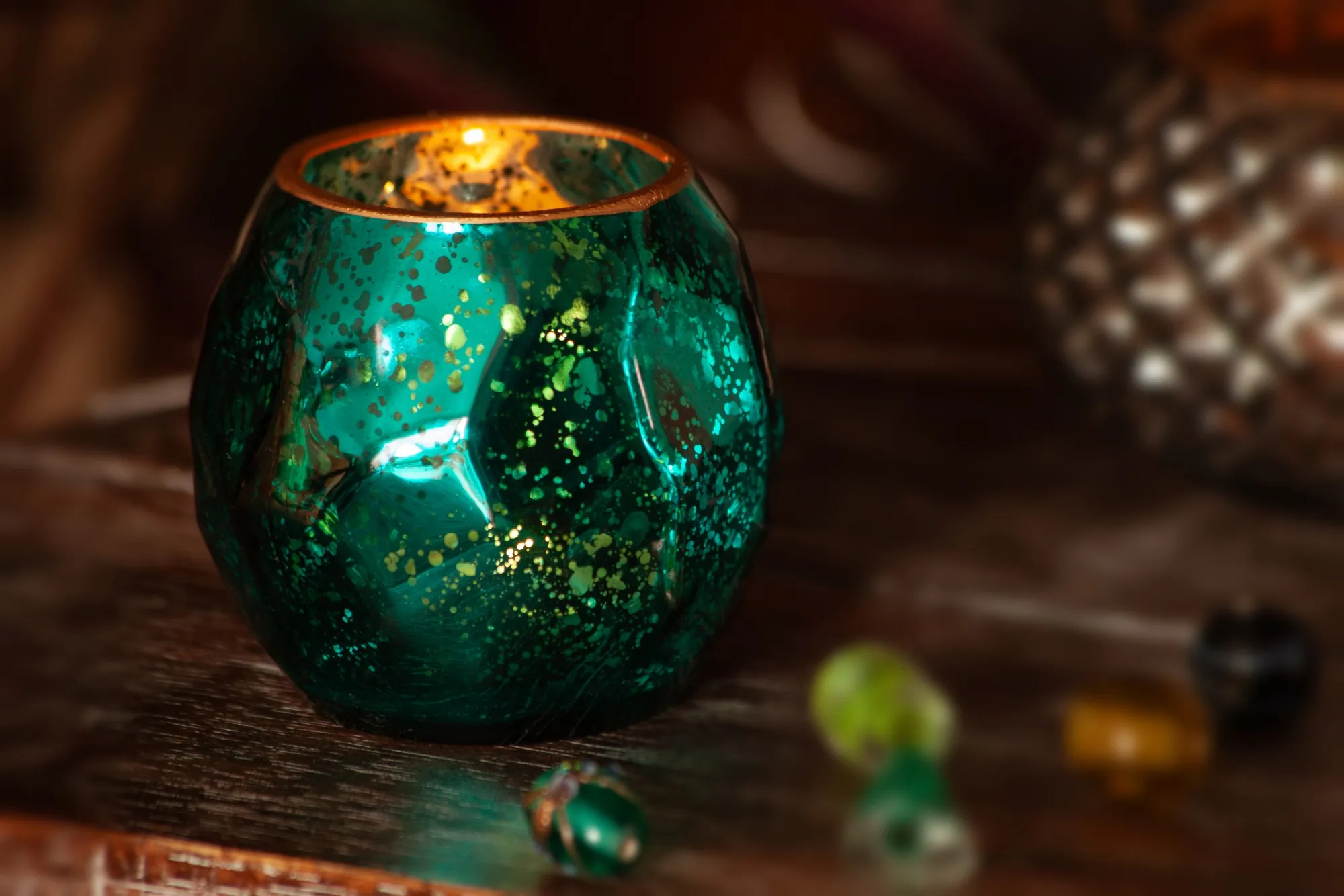 Glas-Windlicht blau, H 7,5 cm, Ø 8,5 cm