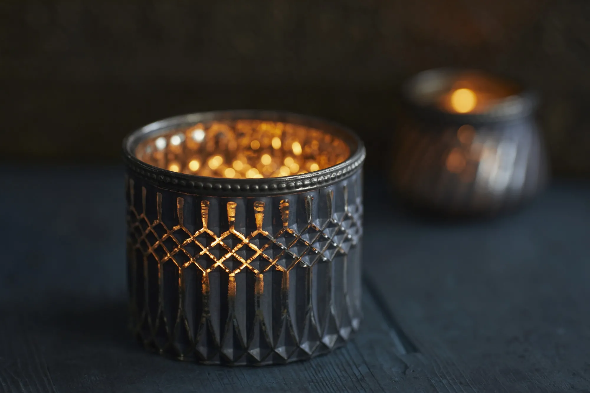 Glas-Windlicht schwarz, H 8,5 cm, Ø 11,5 cm