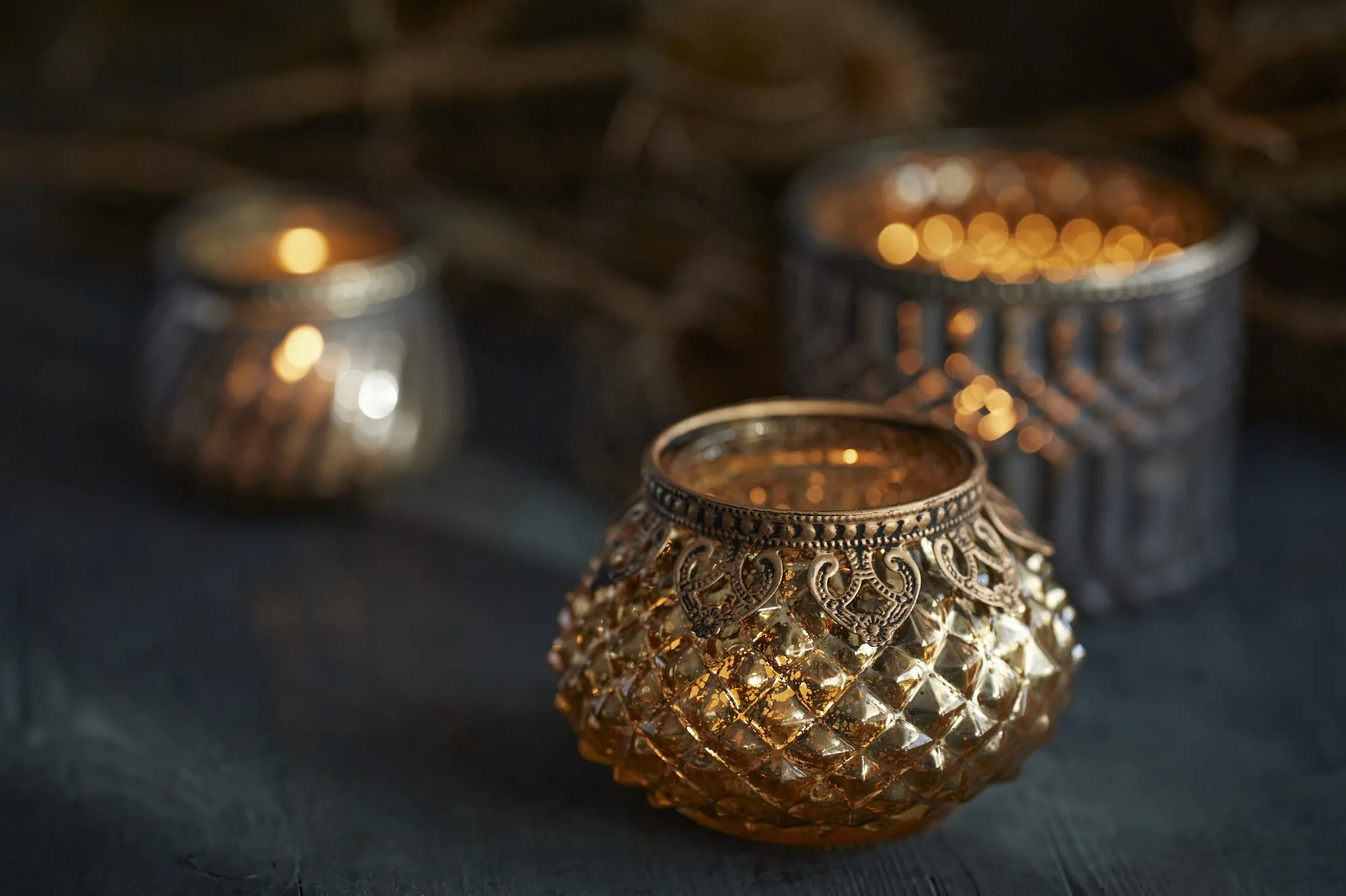 Glas-Windlicht gold, H 8 cm, Ø 11,5 cm