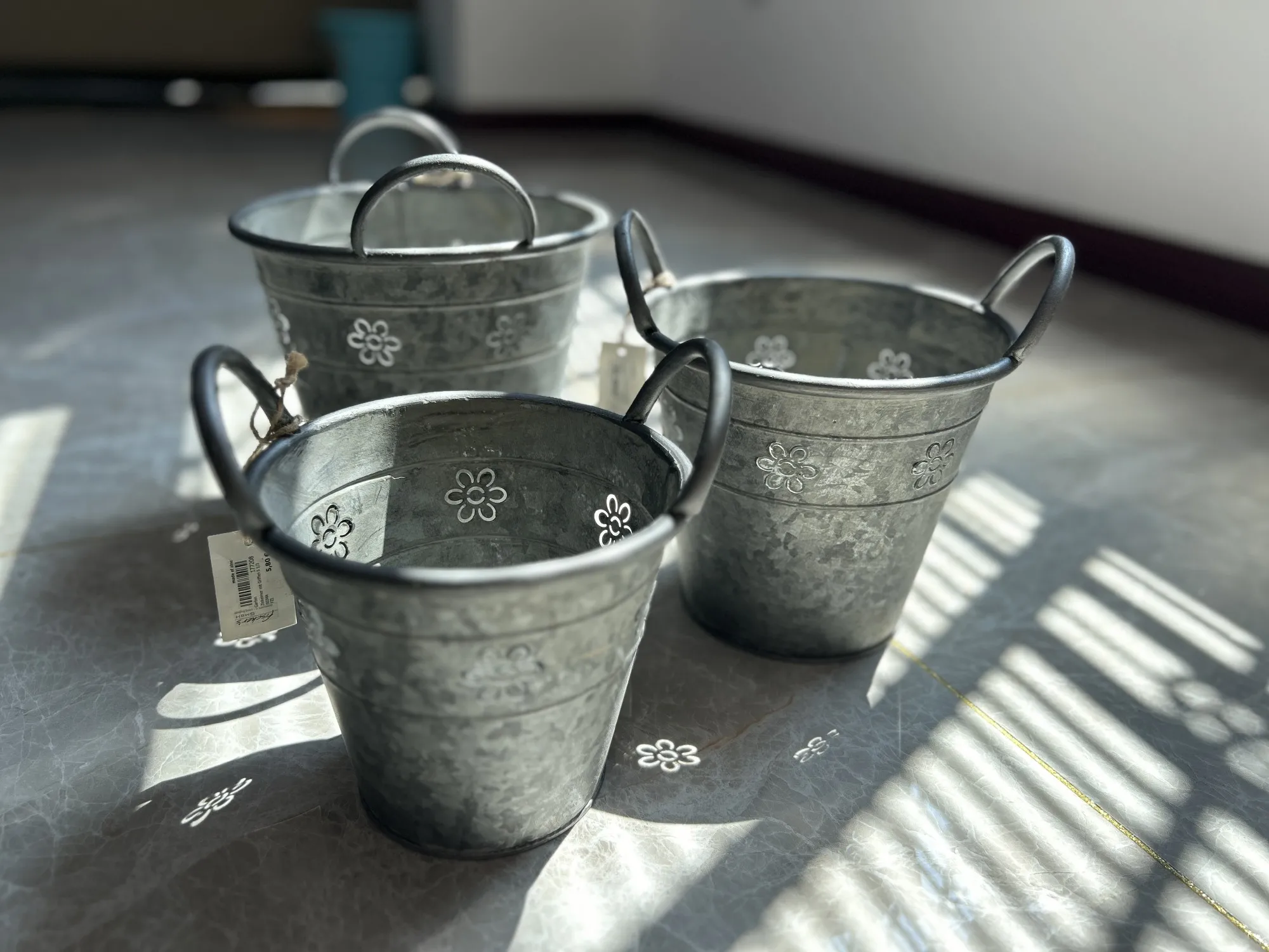 3er-Set Zinkeimer mit Griffen