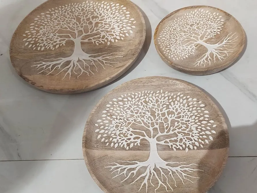 3er-Set Ablage rund, aus Mangoholz