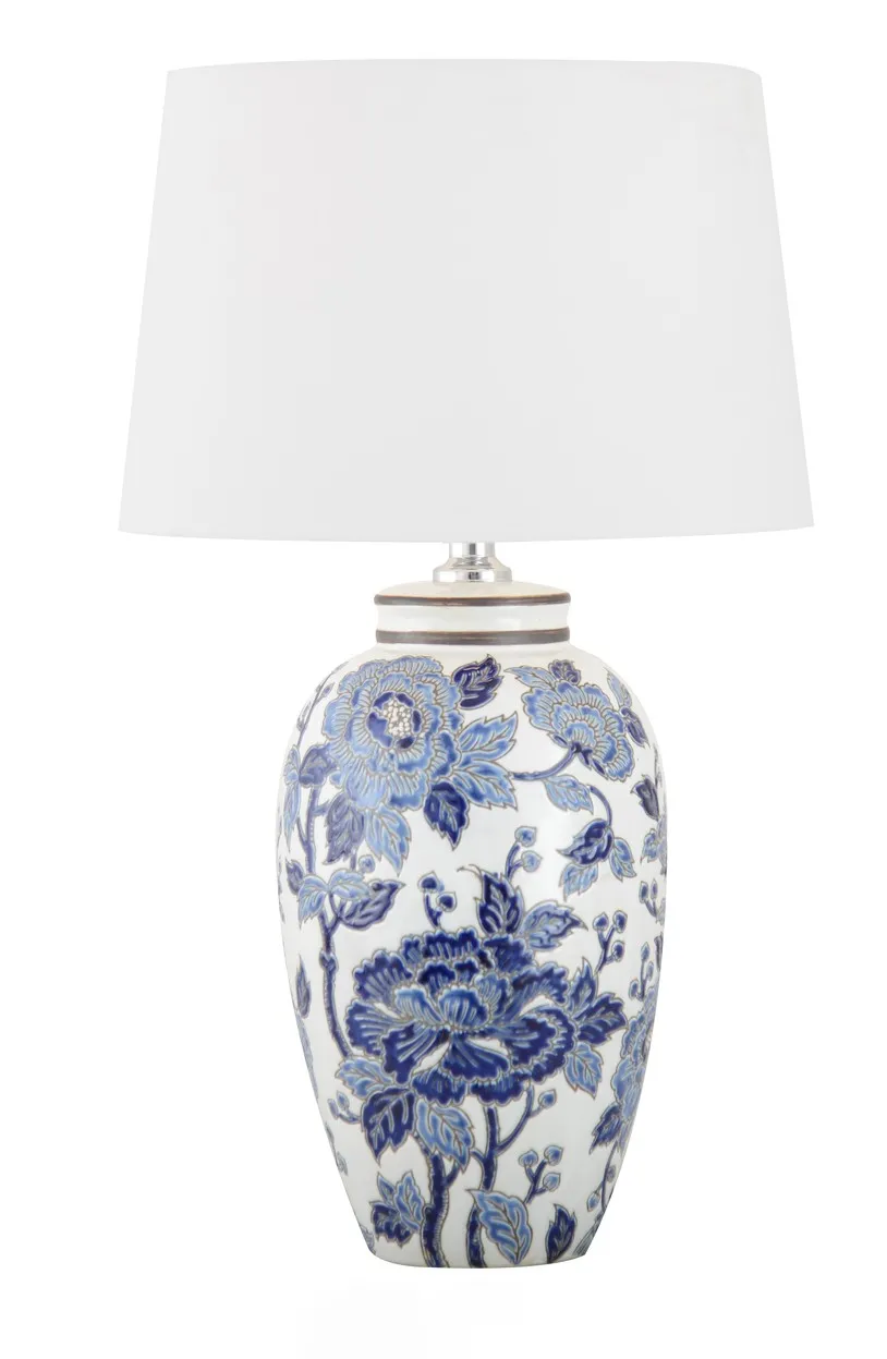 Keramikleuchte 'Lecreque', weiß-blau, Ø 19 cm, H 41 cm