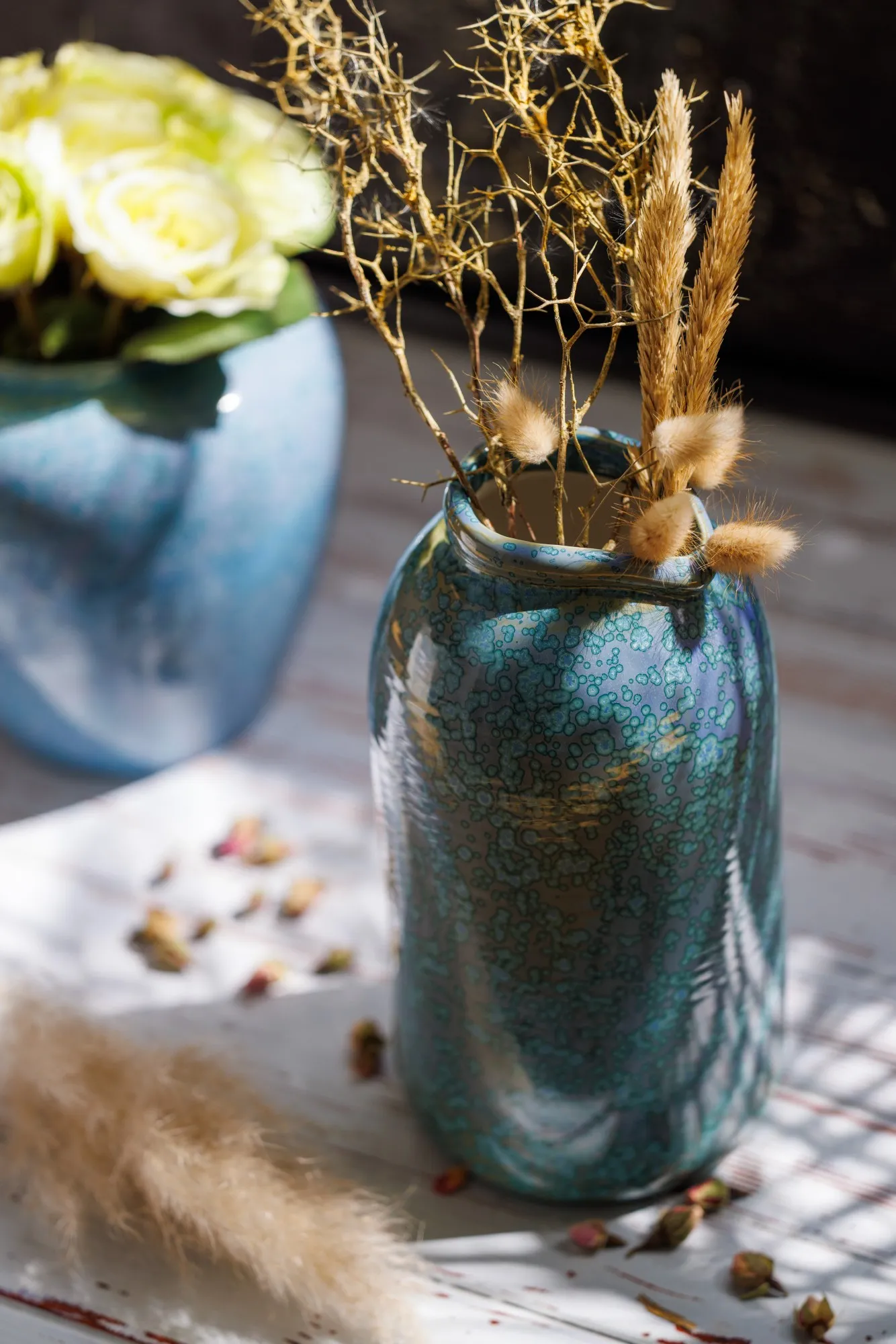 Porzellanvase 'Sargine', blaugrün, Ø 13 cm, H 25,5 cm