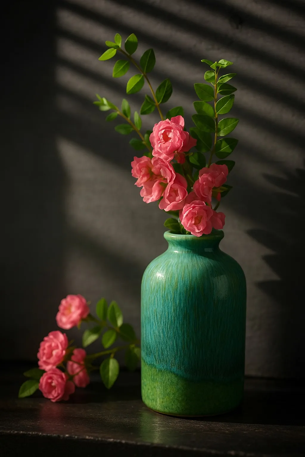 Porzellanvase 'Bouteille', blau-grün, Ø 8,5 cm, H 13,5 cm