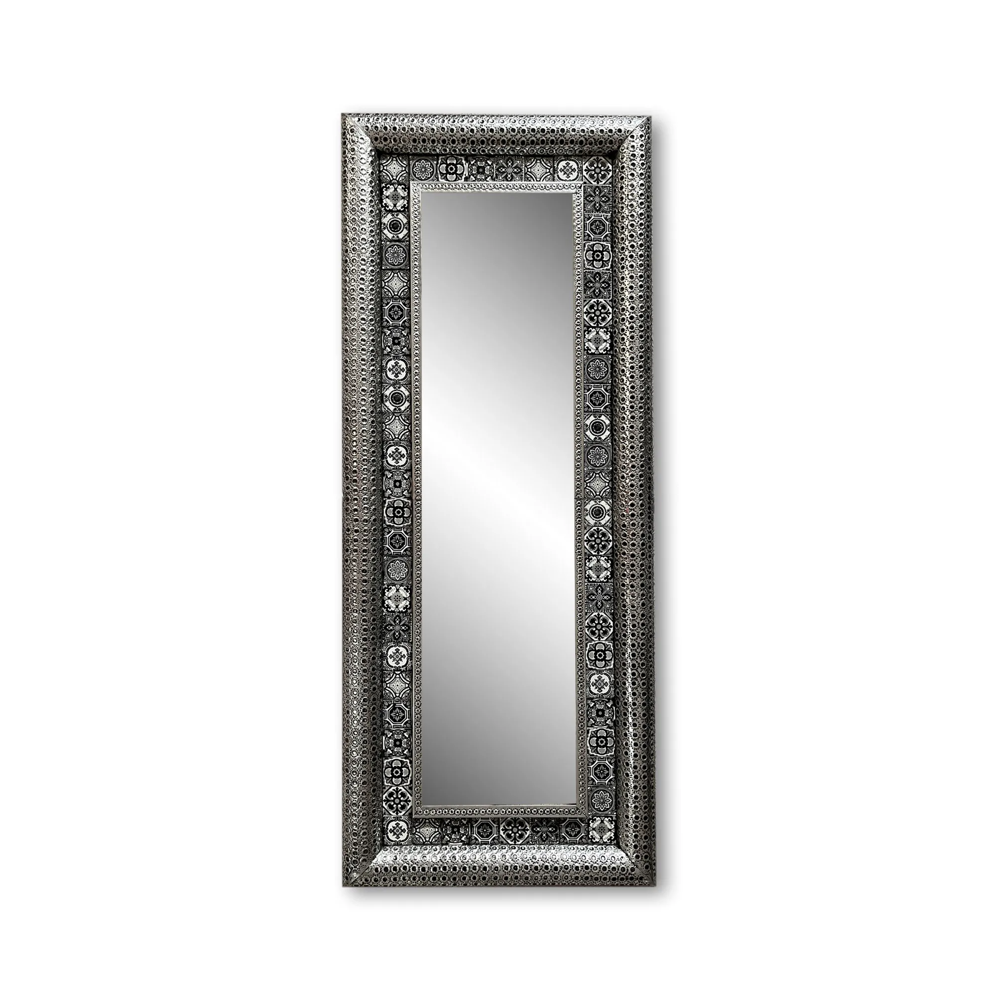 Wandspiegel 'Diego' mit Keramikfliesen, silber, schwarz-weiß, H 135 cm, B 55 cm, L 4 cm