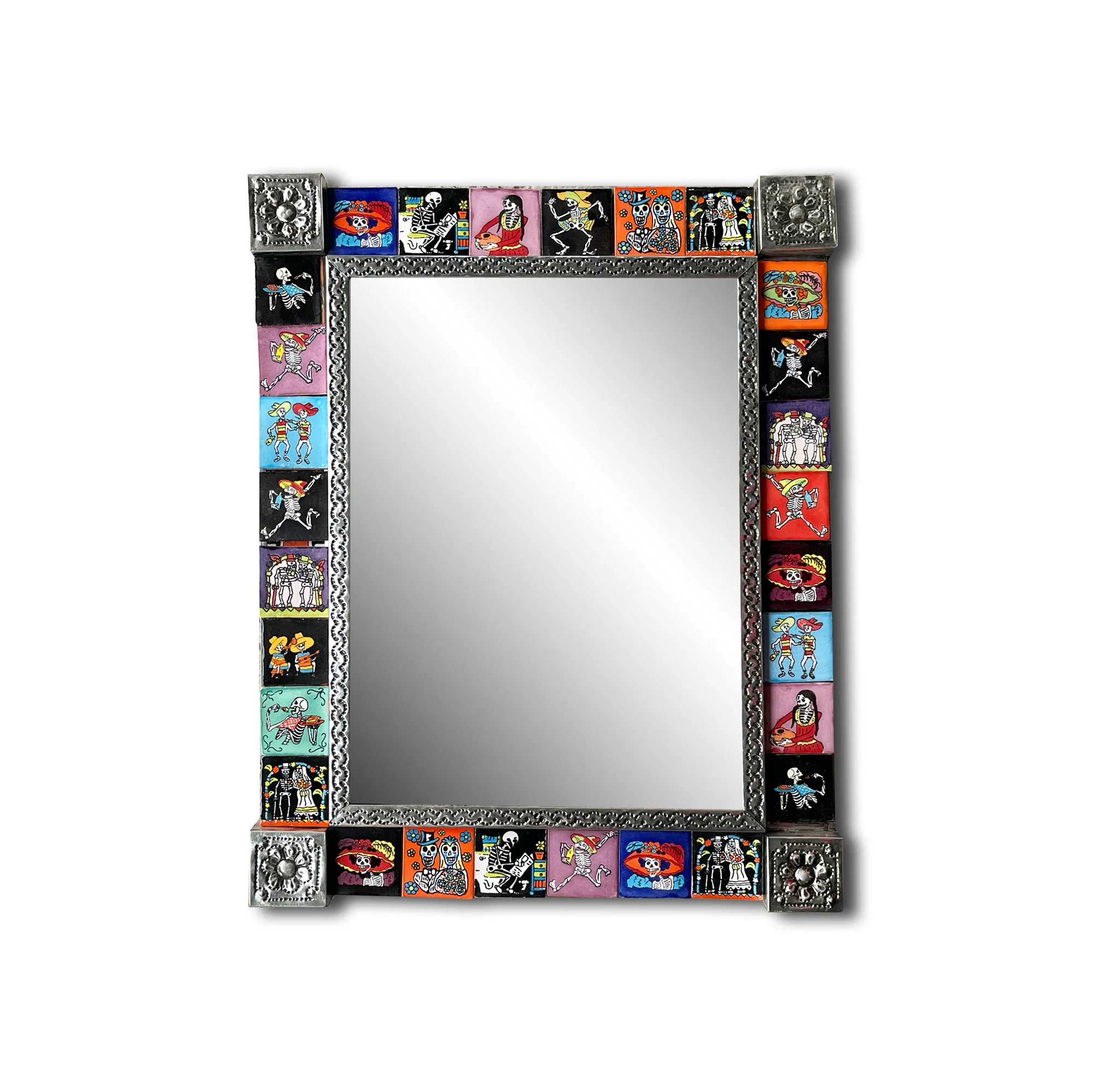 Wandspiegel 'Encanolado', mit Keramikfliesen, silber, multicolor, H 53 cm, B 43 cm, L 2,5 cm