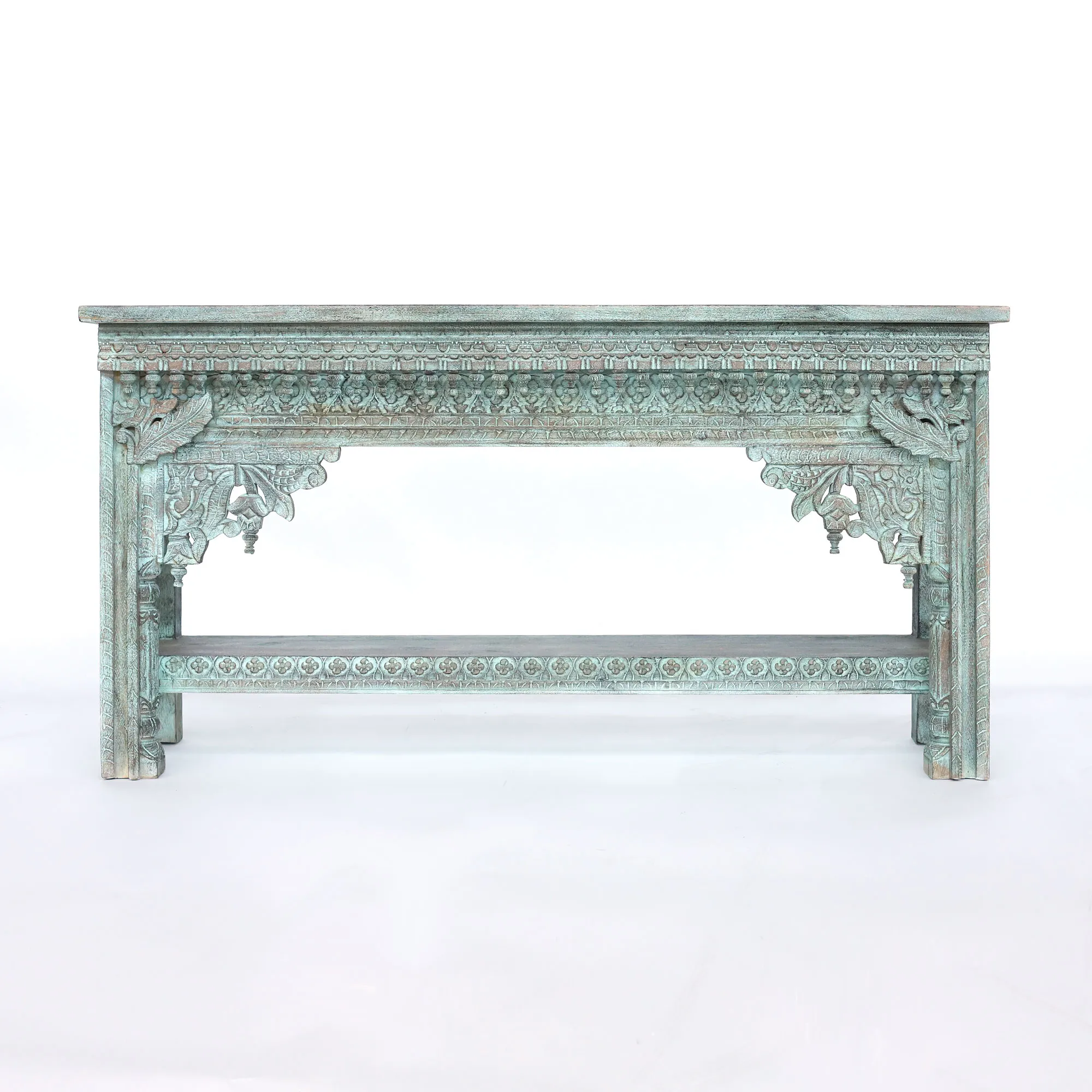 Konsolentisch aus Mangoholz, türkis, B 150 cm, H 77 cm, L 38 cm