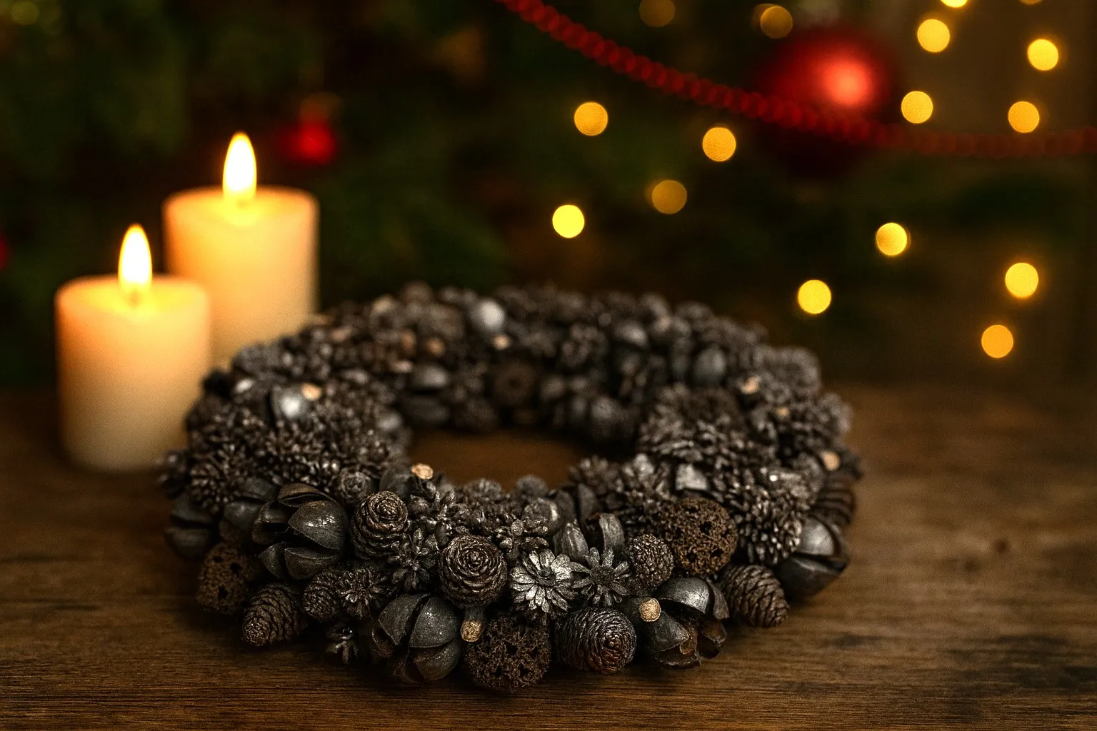 Weihnachtskranz, grau/braun, Ø 27 cm, H 7 cm