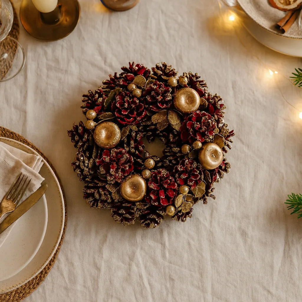 Weihnachtskranz, rot/braun/gold, Ø 24 cm, H 7,5 cm