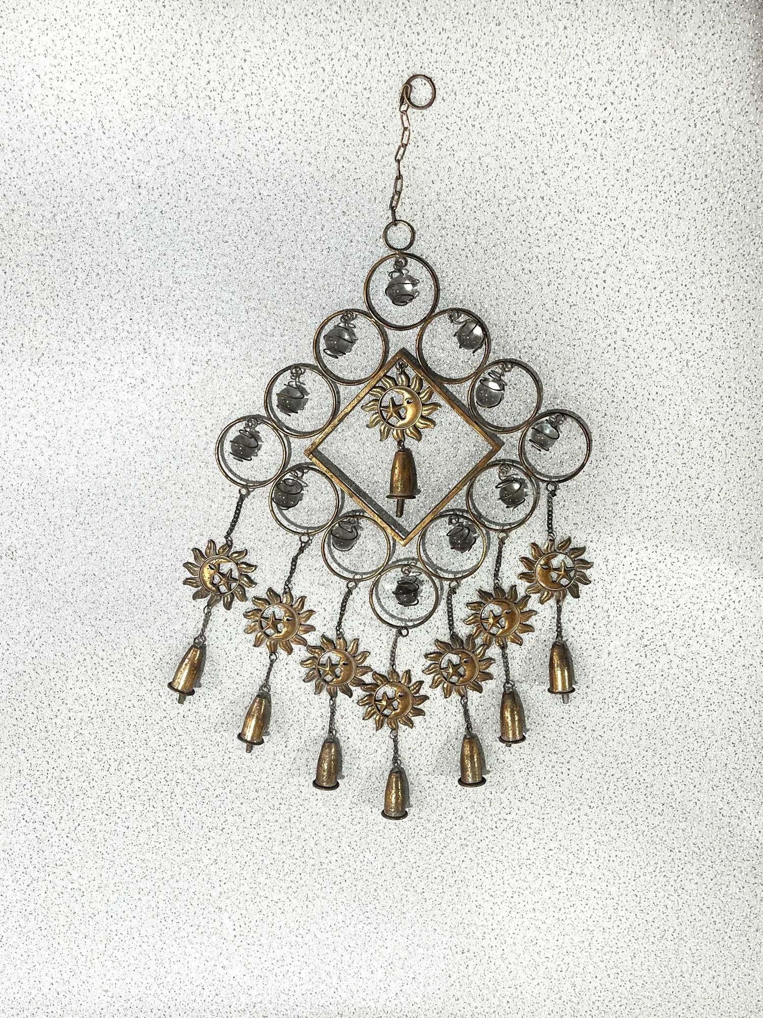 Windspiel 'Sol y Luna', antik gold, H 93,5 cm, B 43 cm