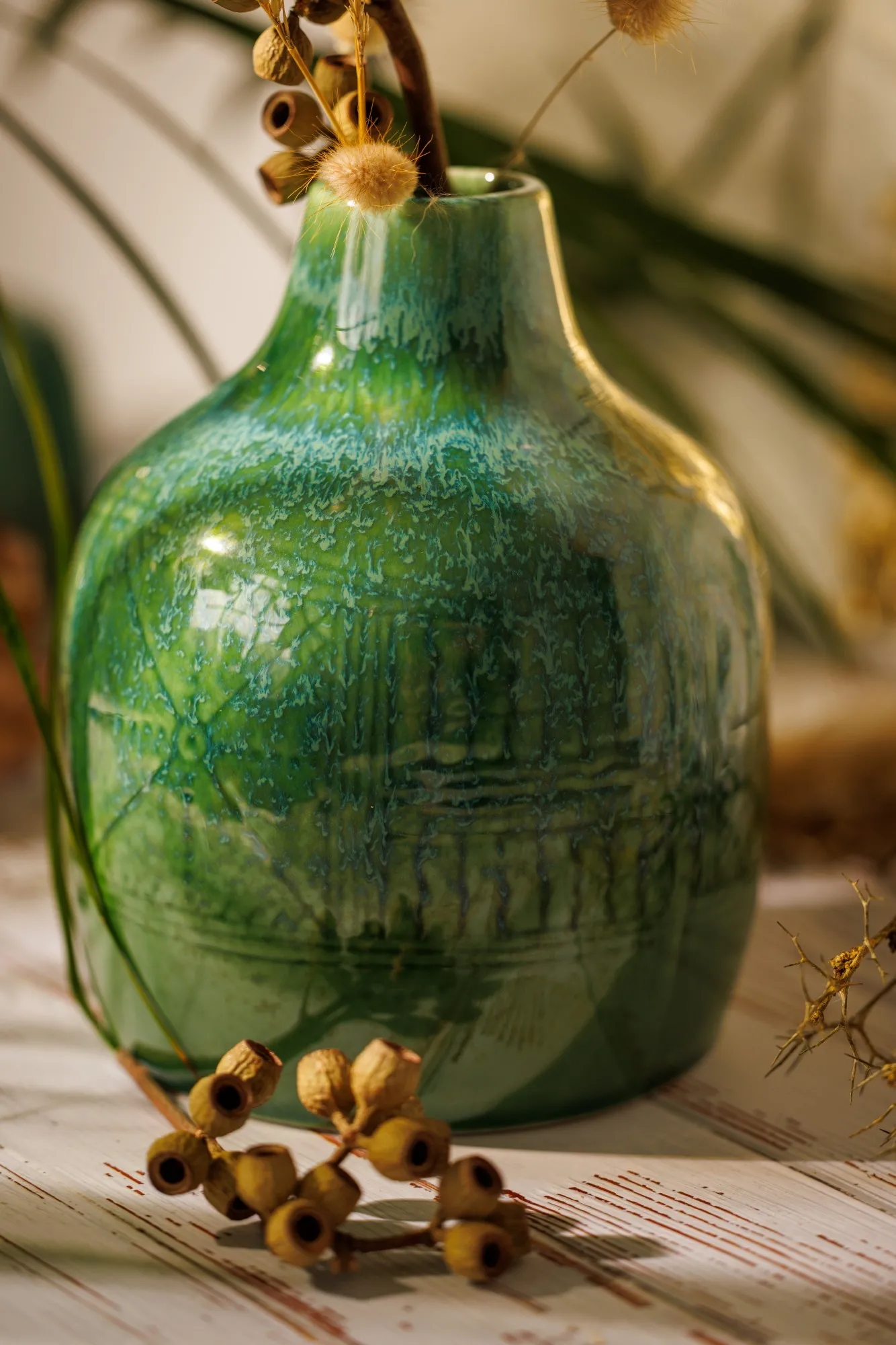 Porzellanvase 'Hachez', blau-grün, Ø 14,2 cm, H 19 cm