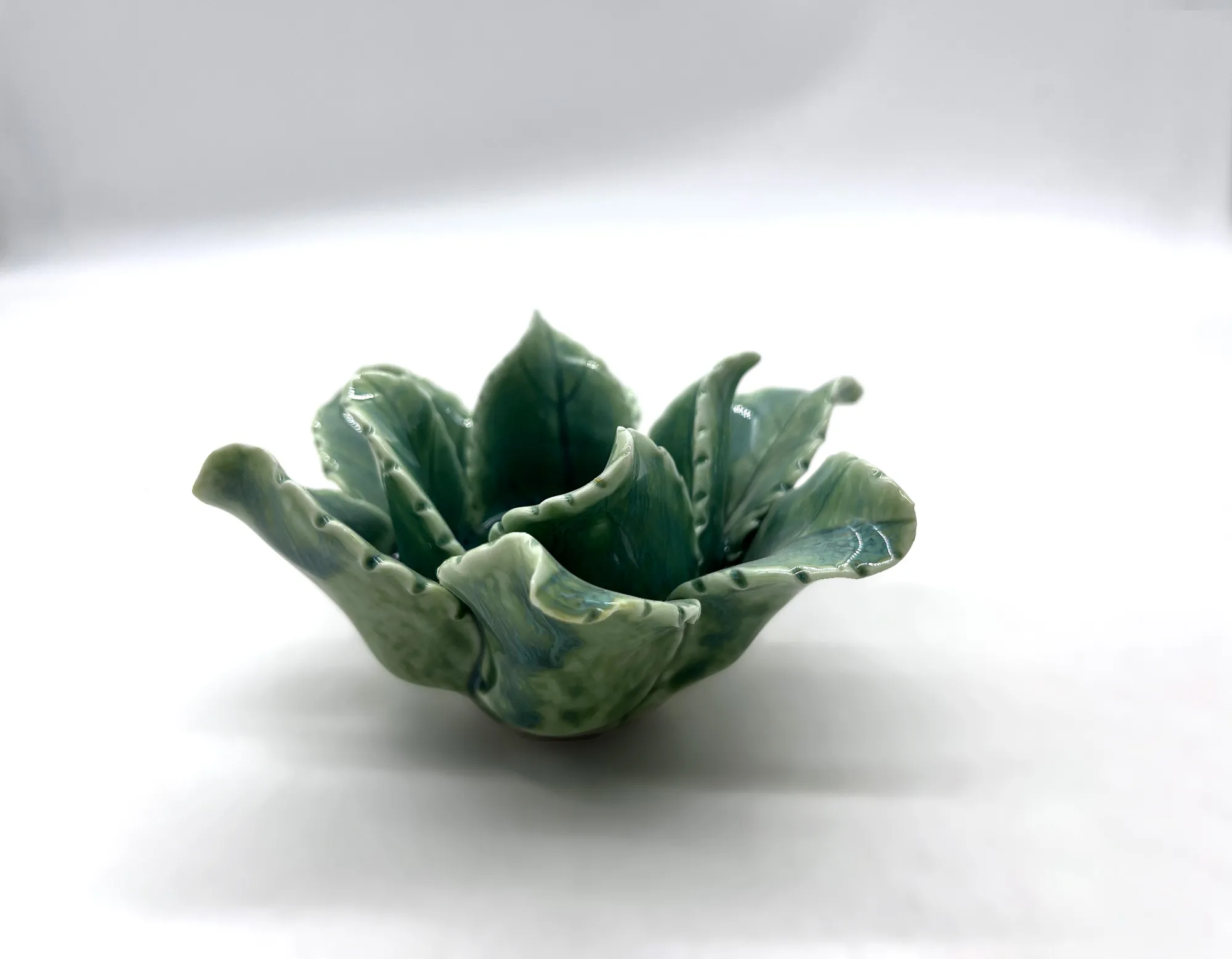 Teelichthalter 'Loire' aus Porzellan, blaugrün, B 12,5 cm, L 11 cm, H 7 cm