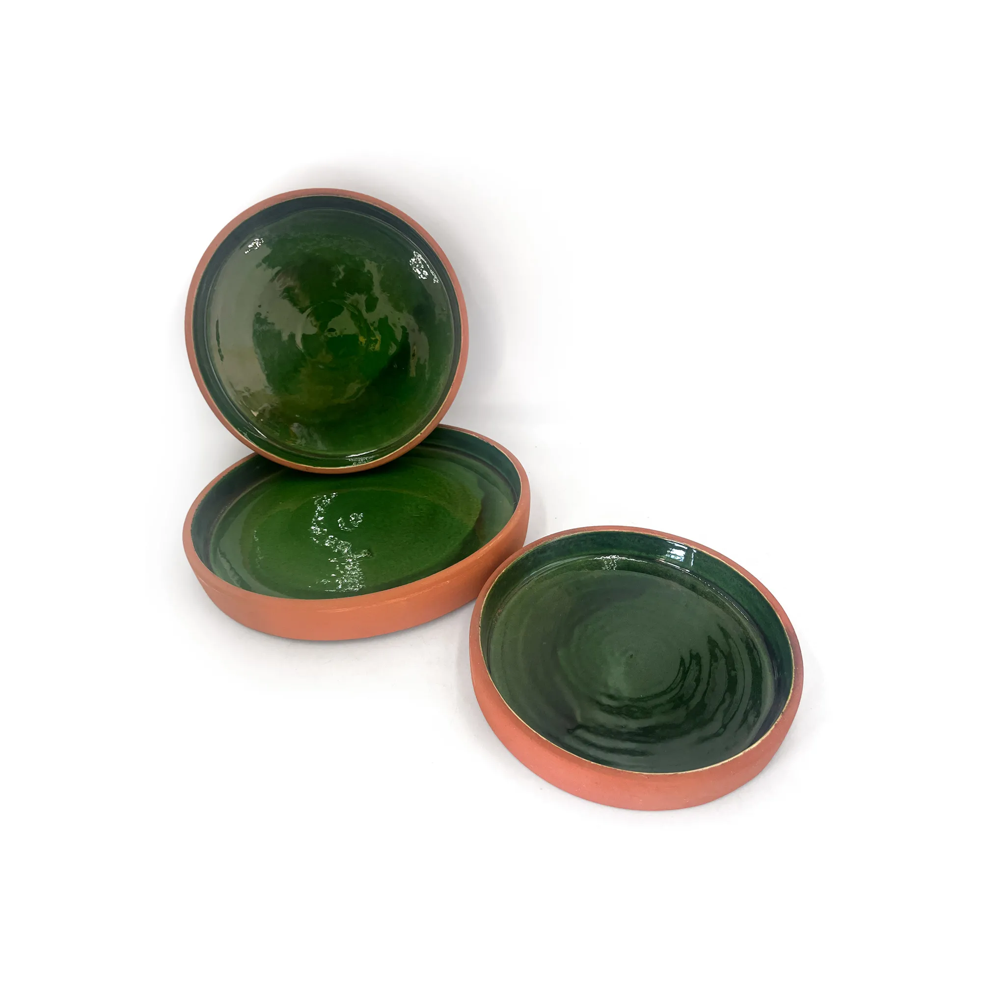 3er Set Terrakottaschalen, grün, braun, in 3 Größen