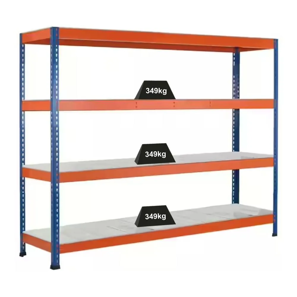 Schulte Weitspannregal mit Stahlpaneelen Z1 | HxBxT 198,1x245x62cm | 4 Ebenen | Fachlast 349kg | Blau/Orange/Verzinkt