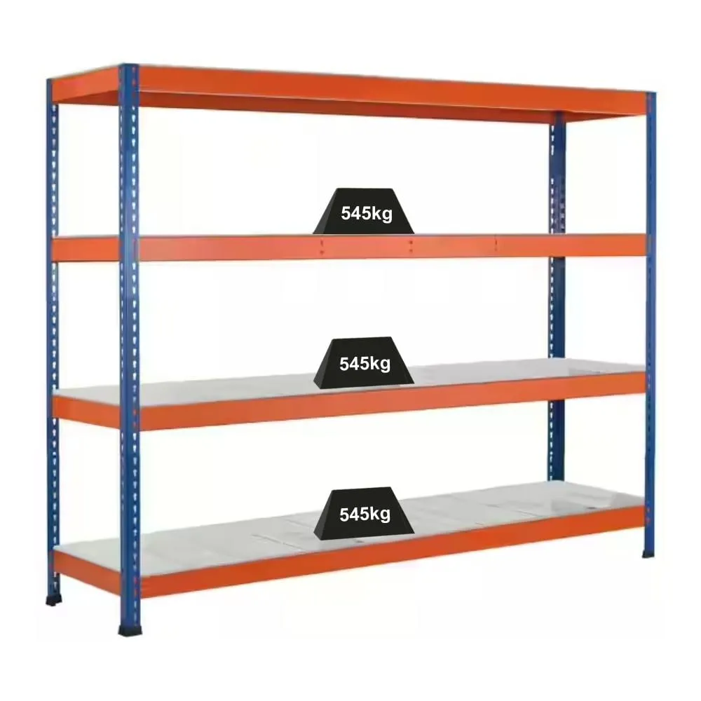 Schulte Weitspannregal mit Stahlpaneelen Z1 | HxBxT 198,1x184x92,6cm | 4 Ebenen | Fachlast 545kg | Blau/Orange/Verzinkt