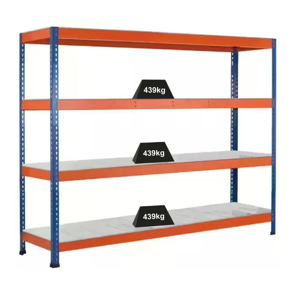 Schulte Weitspannregal mit Stahlpaneelen Z1 | HxBxT 198,1x214,6x62cm | 4 Ebenen | Fachlast 439kg | Blau/Orange/Verzinkt