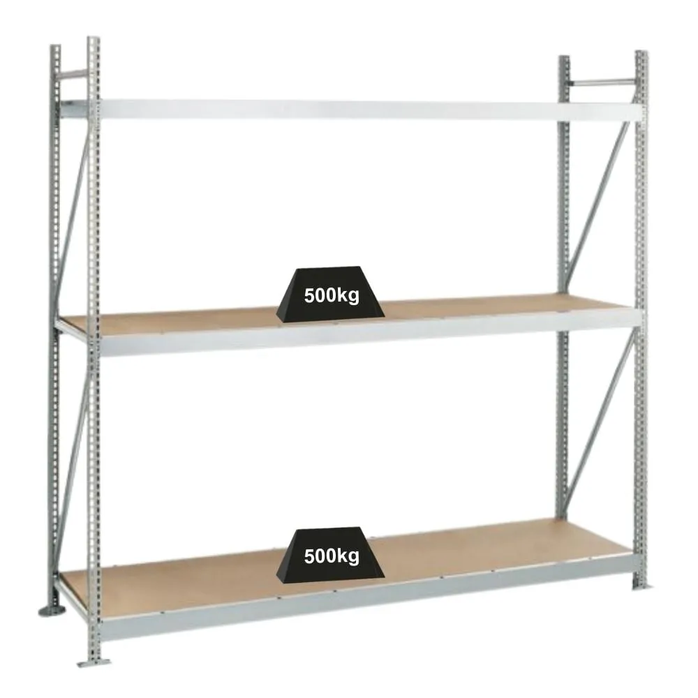 Schulte Weitspannregal mit Spanplatten WS 3000 | Grundregal | HxBxT 200x200x60cm | 3 Ebenen | Fachlast 500kg | Verzinkt