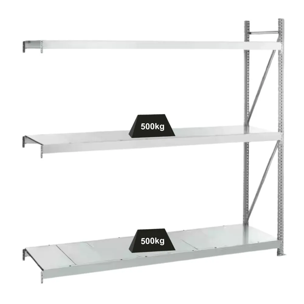 Schulte Weitspannregal mit Stahlpaneelen WS 3000 | Anbauregal | HxBxT 200x150x50cm | 3 Ebenen | Fachlast 500kg | Verzinkt
