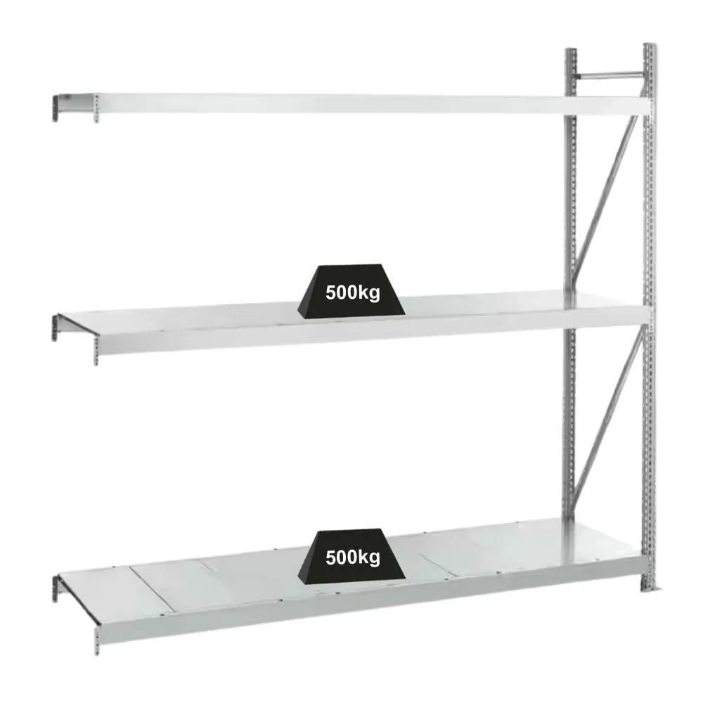 Schulte Weitspannregal mit Stahlpaneelen WS 3000 | Anbauregal | HxBxT 200x225x60cm | 3 Ebenen | Fachlast 500kg | Verzinkt