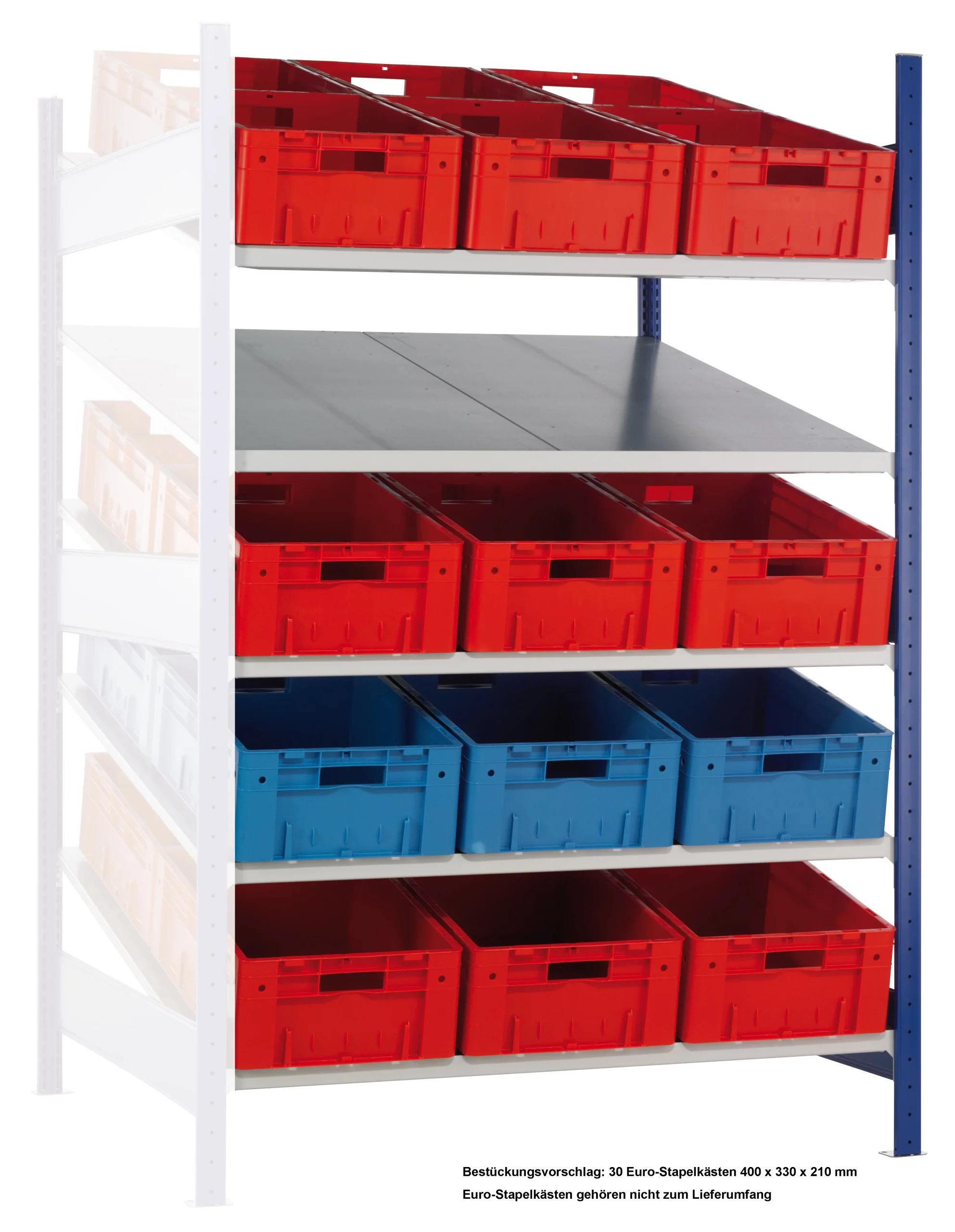 Schulte Schrägbodenregal XL MULTIplus150 | Anbauregal ohne Behälter | HxBxT 200x130x120cm | 2x5 Fachböden | Traglast 200kg | Verzinkt/Lichtgrau