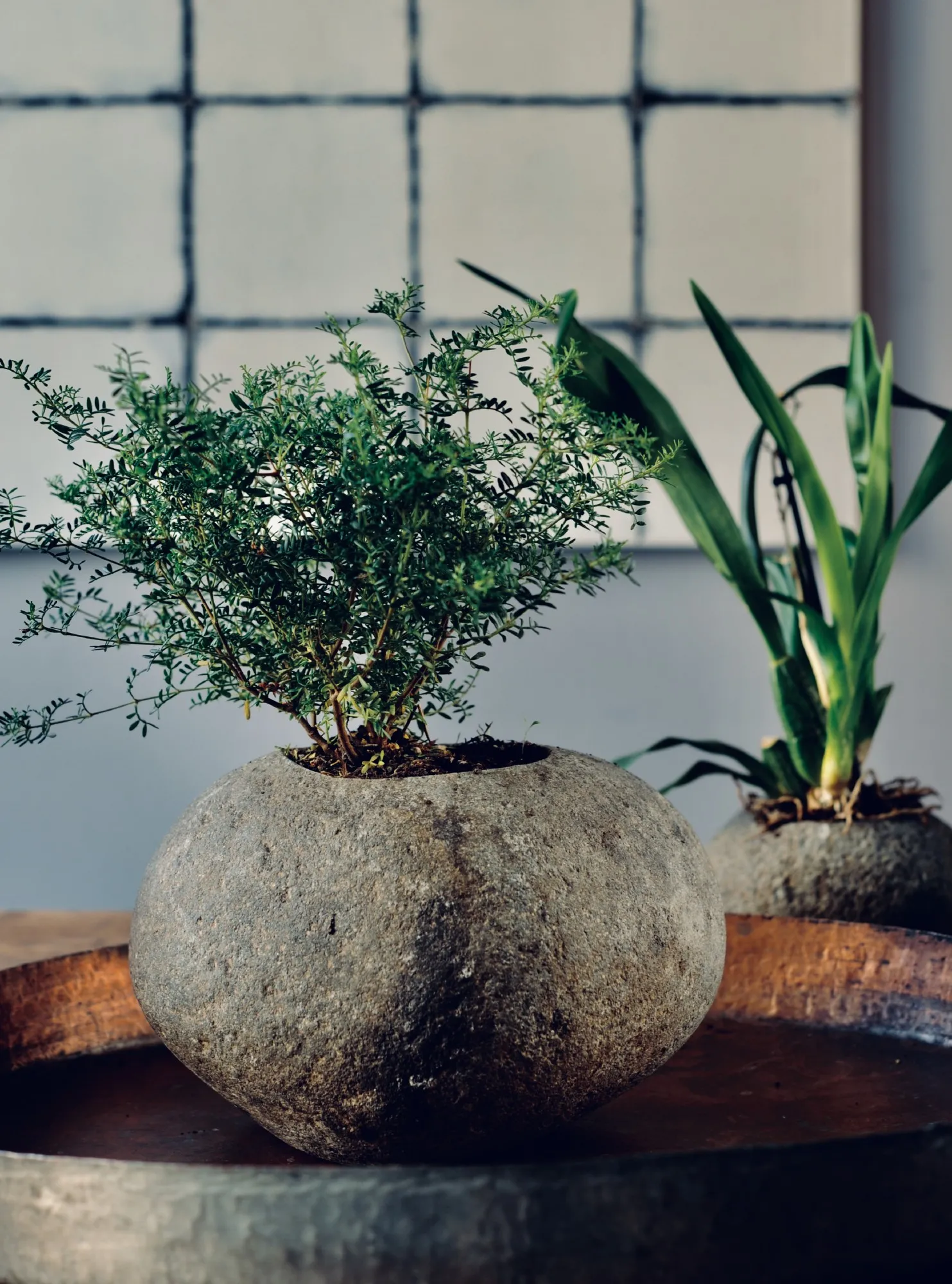 Blumenkübel aus Naturstein, natur, Ø 17 cm, H 12 cm