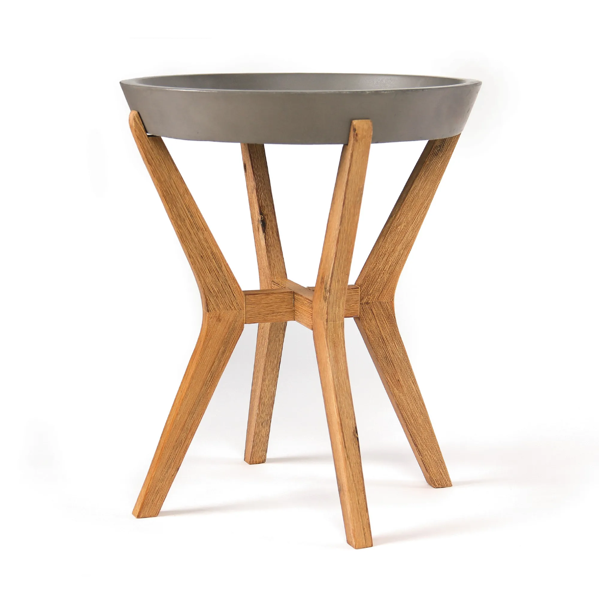 Beistelltisch 'Kerben' hoch, grau, braun, Ø 46 cm, H 55 cm