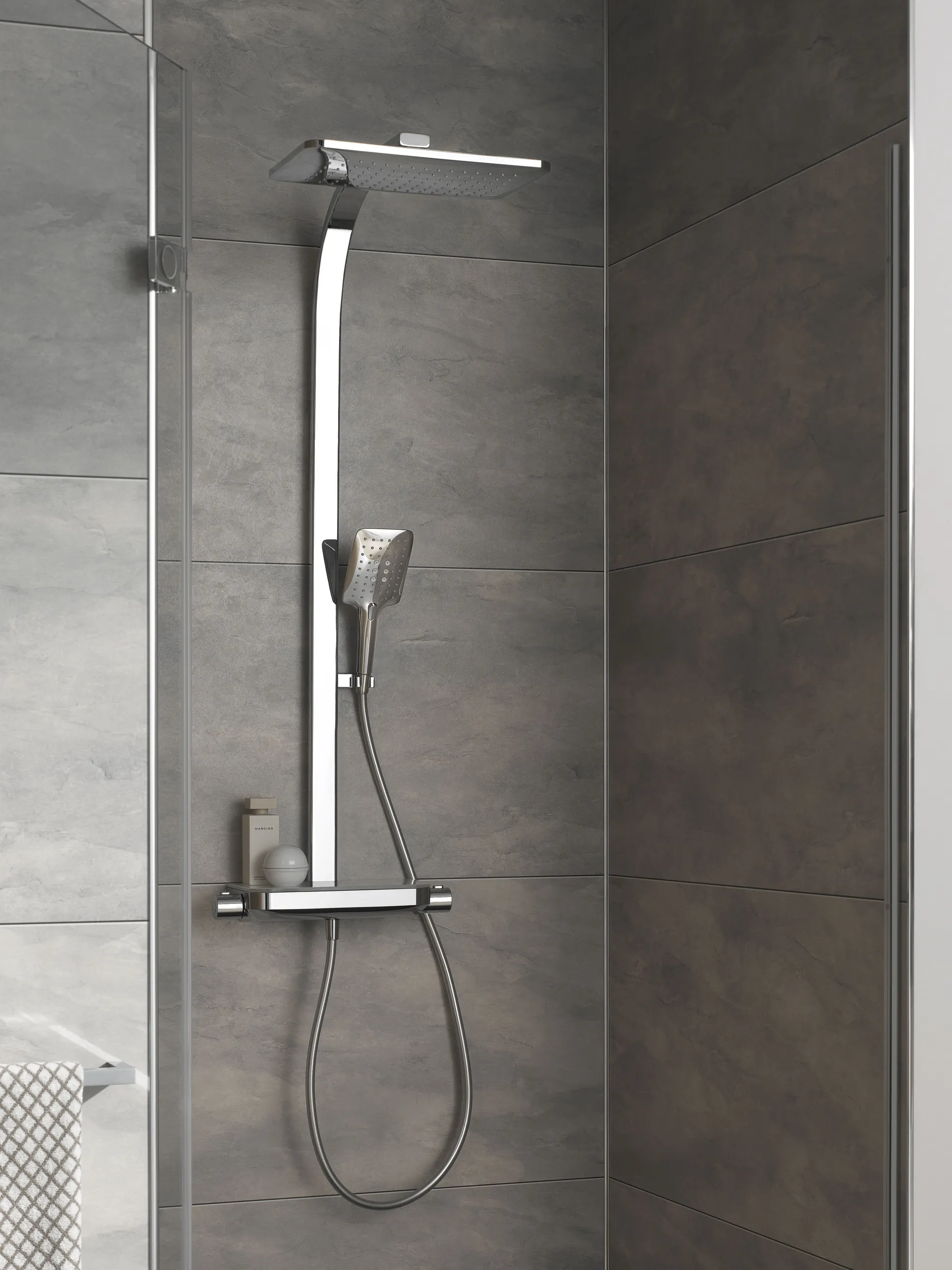 HSK Shower-Set Duschthermostat mit Ablage „RS 200 AquaTray“ in weiß / chrom