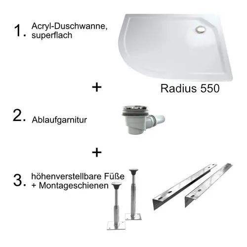 HSK viertelkreis Acryl-Duschwanne „superflach“ 75 × 90 cm in Weiß