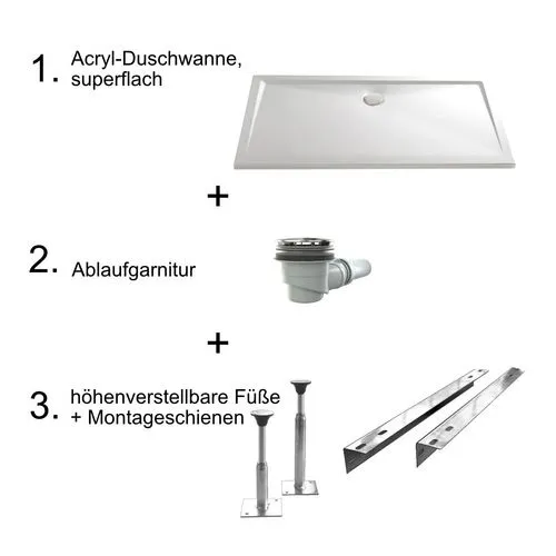 HSK rechteck Acryl-Duschwanne „superflach“ 75 × 90 cm in Weiß
