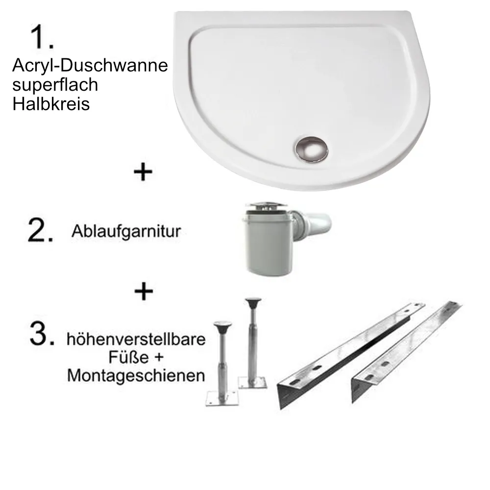 HSK halbkreis Acryl-Duschwanne „superflach“ 82 × 96 cm in Weiß
