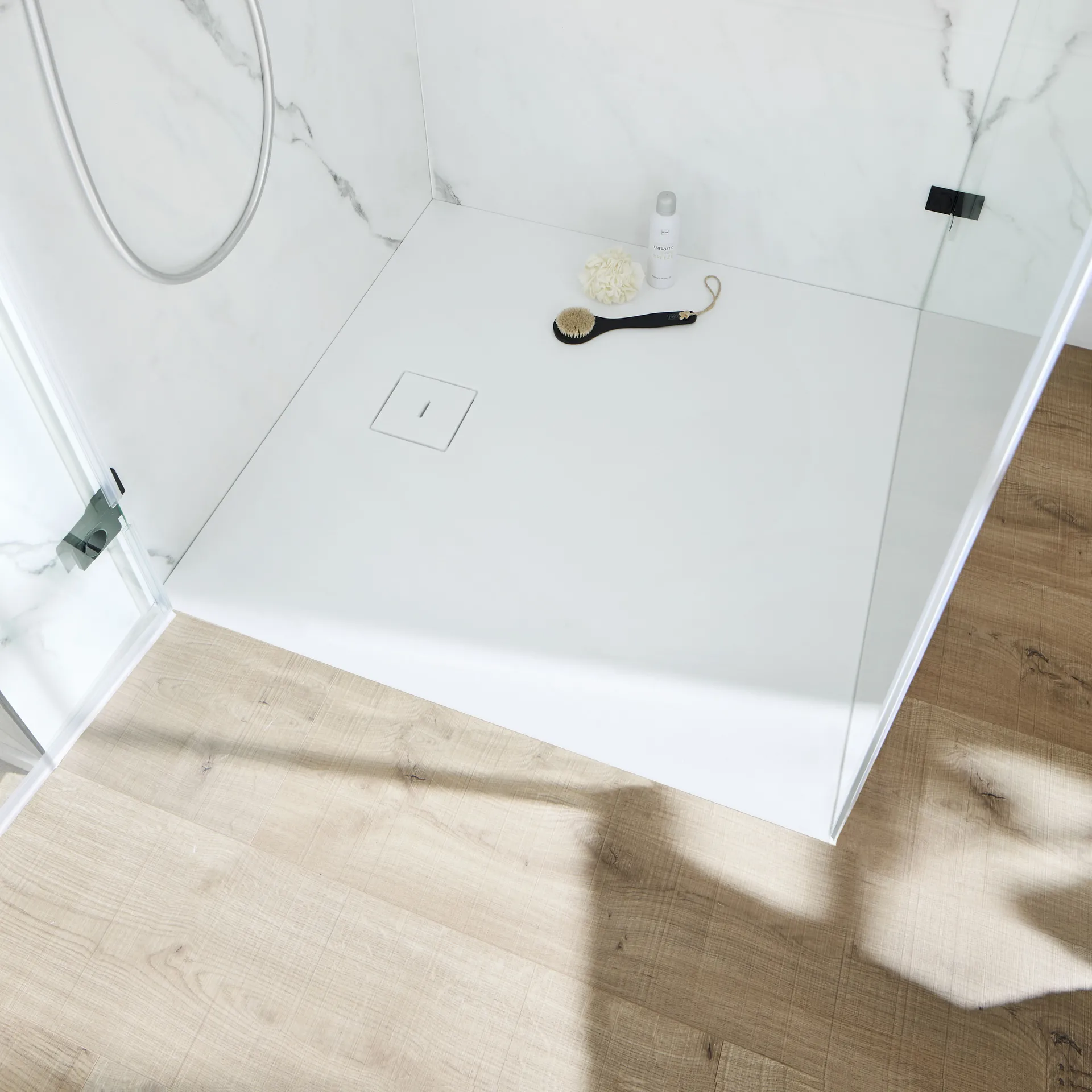 HSK rechteck Marmor-Polymer-Duschwanne „Steinoptik“ 75 × 100 cm in Weiß