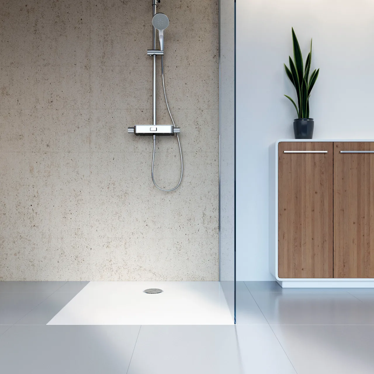 HSK quadrat Marmor-Polymer-Duschwanne „plan“ 80 × 80 cm in Weiß