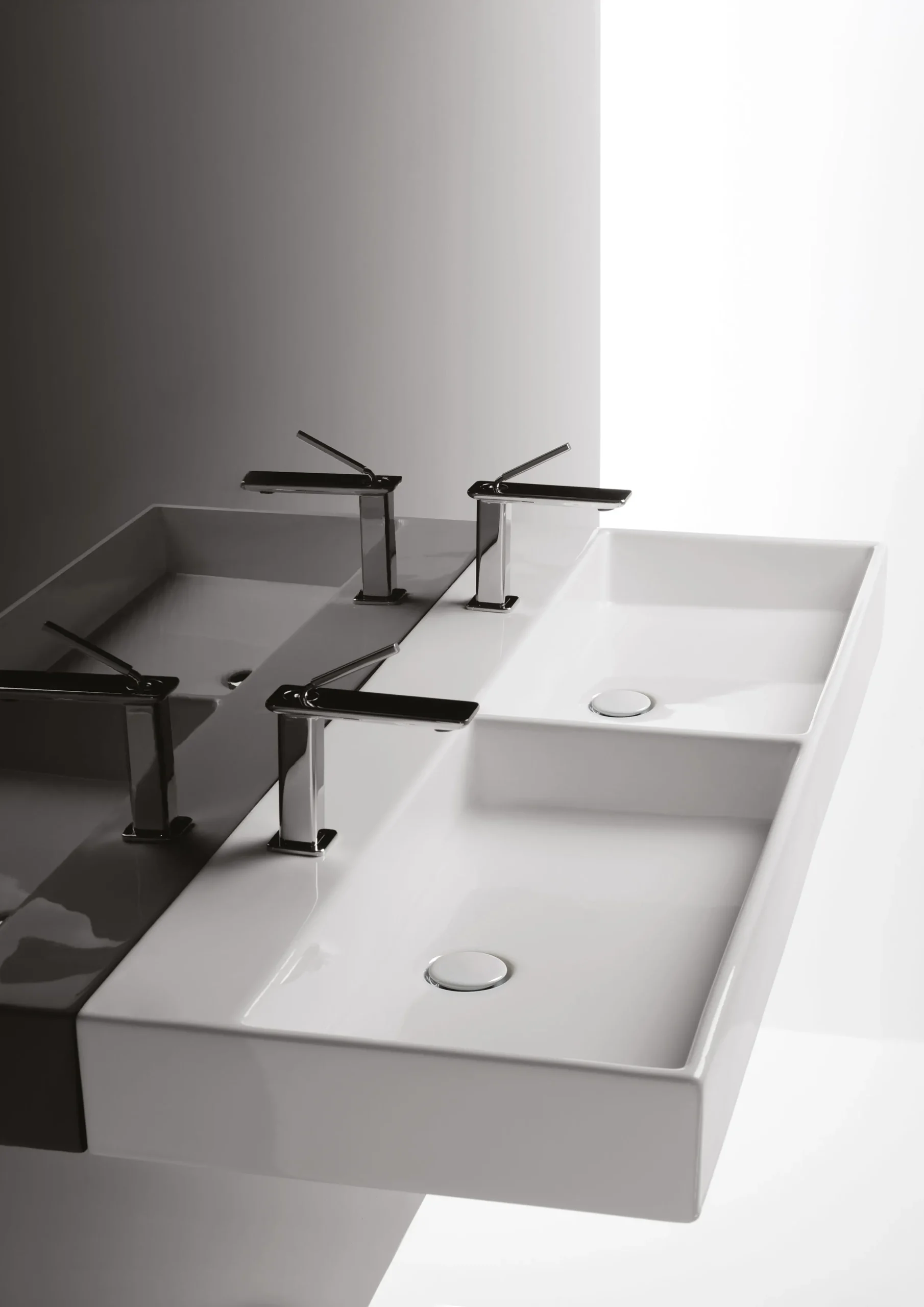 Wandwaschtisch „Genf“, ohne Hahnlochbohrung, mit Überlauf 120 × 45 cm in Weiß