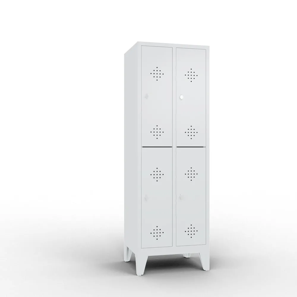 C+P Spind doppelstöckig Classic mit Füßen | 4 Abteile | HxBxT 185x30x50cm | Lichtgrau