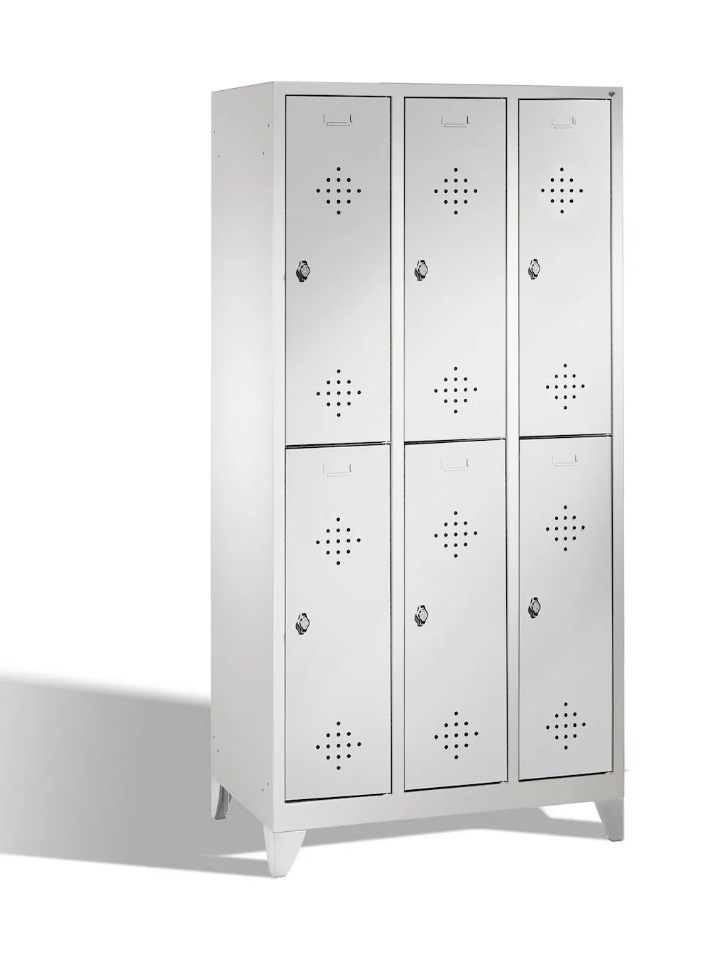 C+P Spind doppelstöckig Classic mit Füßen | 6 Abteile | HxBxT 185x30x50cm | Lichtgrau