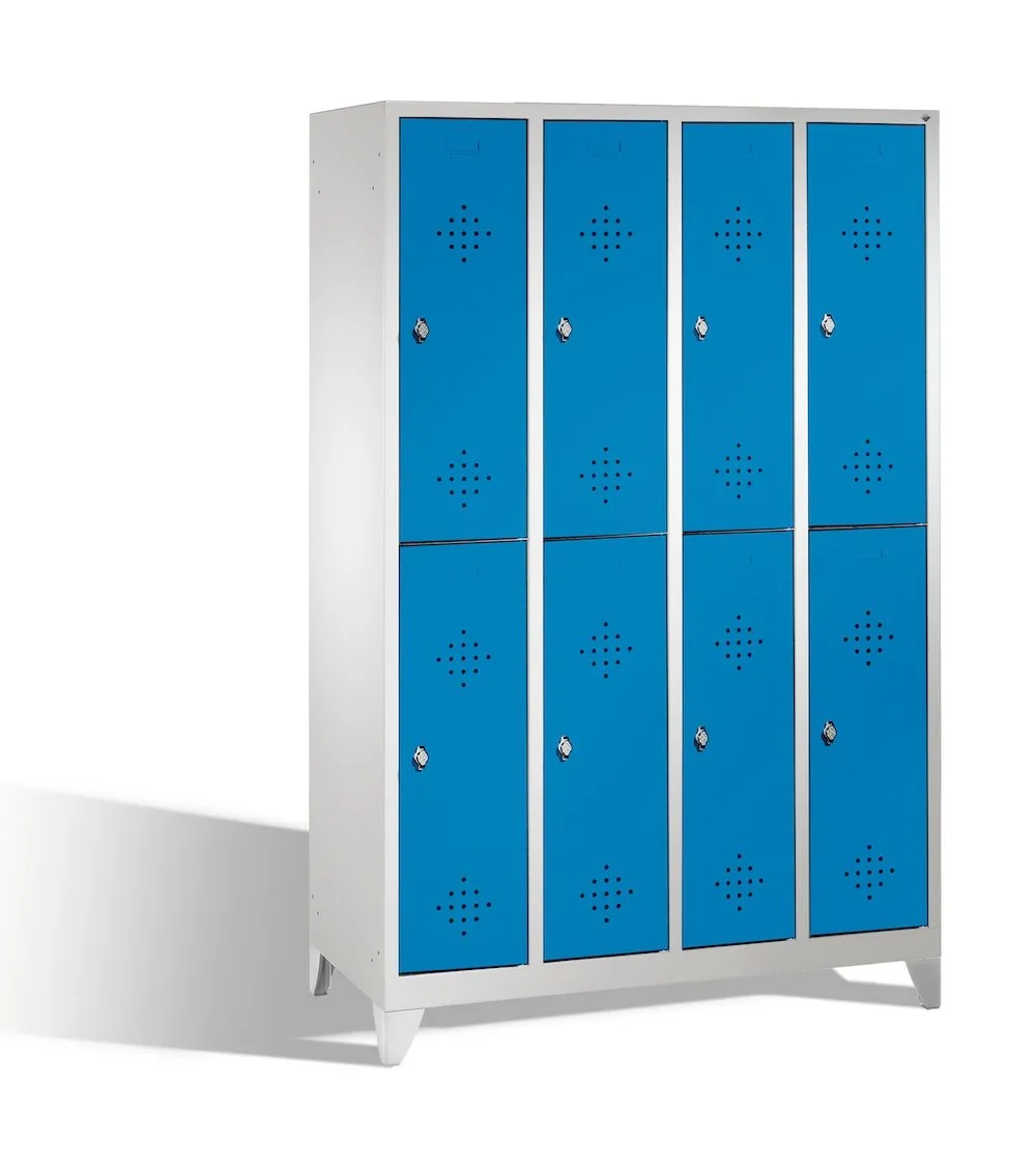 C+P Spind doppelstöckig Classic mit Füßen | 8 Abteile | HxBxT 185x30x50cm | Lichtgrau/Lichtblau