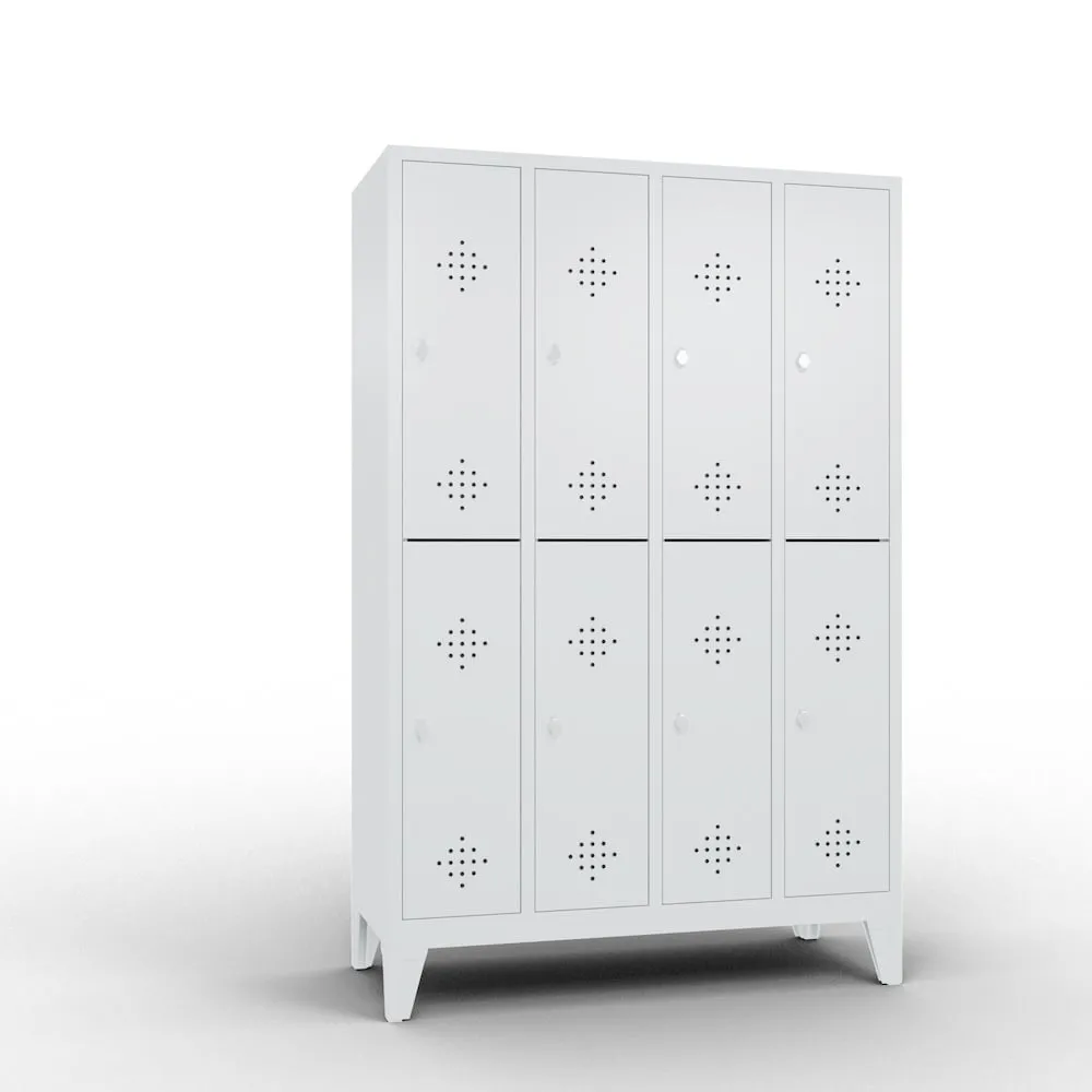 C+P Spind doppelstöckig Classic mit Füßen | 8 Abteile | HxBxT 185x30x50cm | Lichtgrau