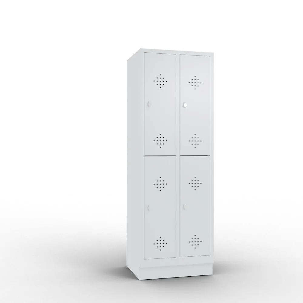 C+P Spind doppelstöckig Classic mit Sockel | 4 Abteile | HxBxT 180x30x50cm | Lichtgrau