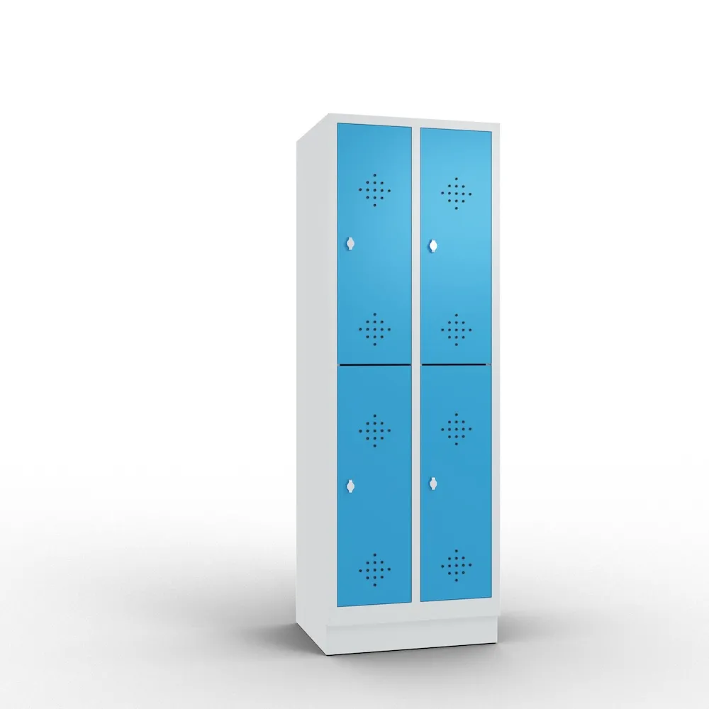 C+P Spind doppelstöckig Classic mit Sockel | 4 Abteile | HxBxT 180x30x50cm | Lichtgrau/Lichtblau