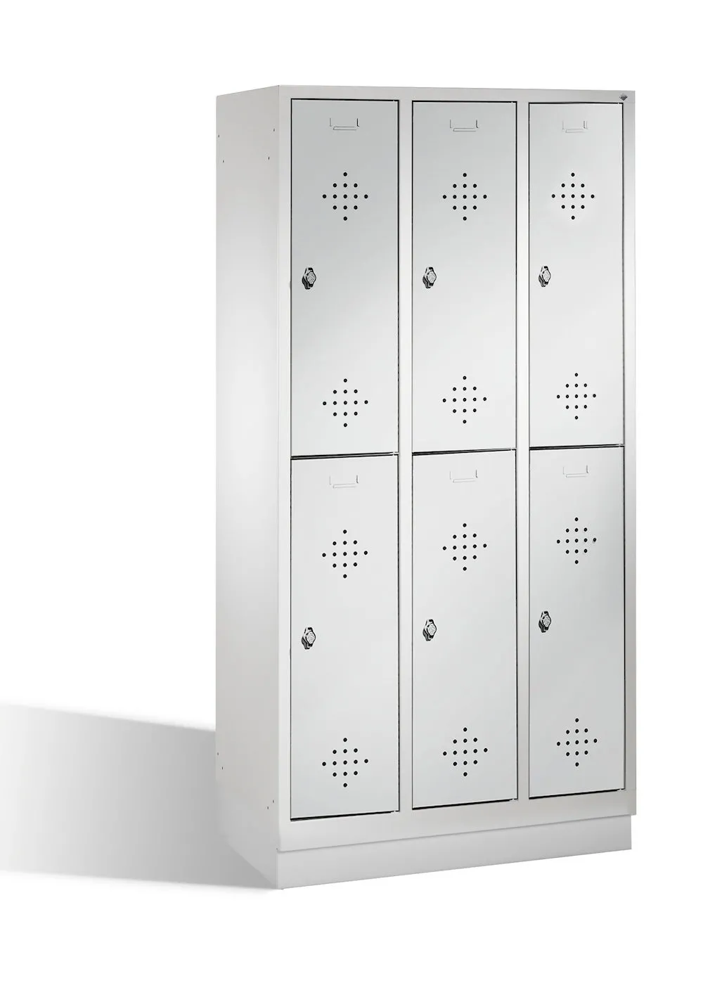 C+P Spind doppelstöckig Classic mit Sockel | 6 Abteile | HxBxT 180x30x50cm | Lichtgrau