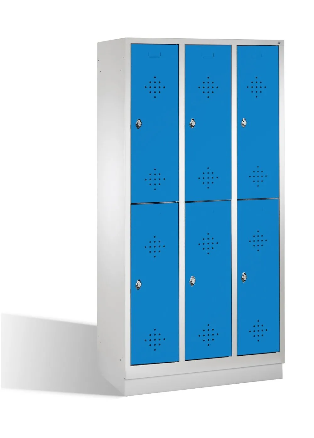 C+P Spind doppelstöckig Classic mit Sockel | 6 Abteile | HxBxT 180x30x50cm | Lichtgrau/Lichtblau